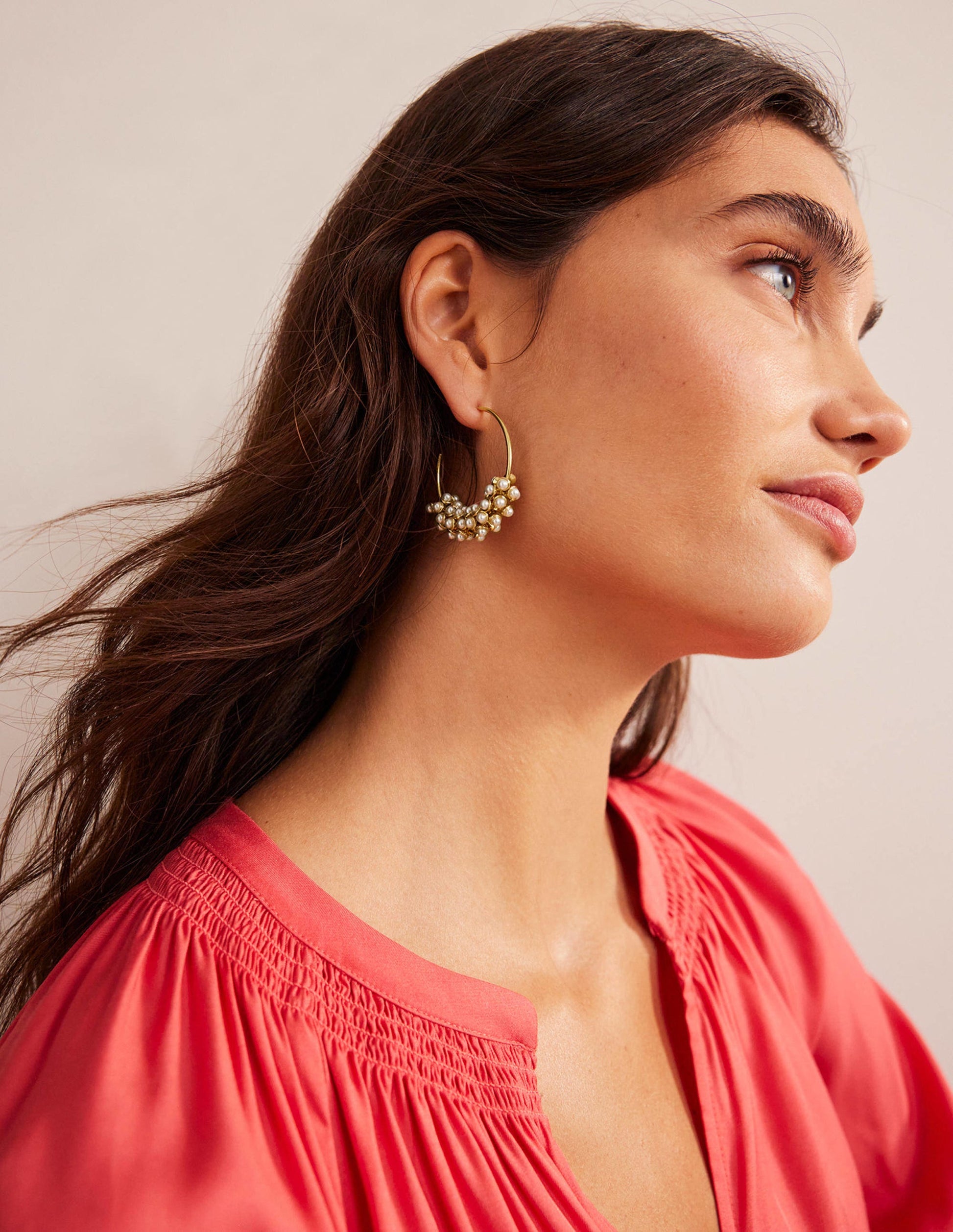 Cluster Pearl Hoop Earrings-Gold-1