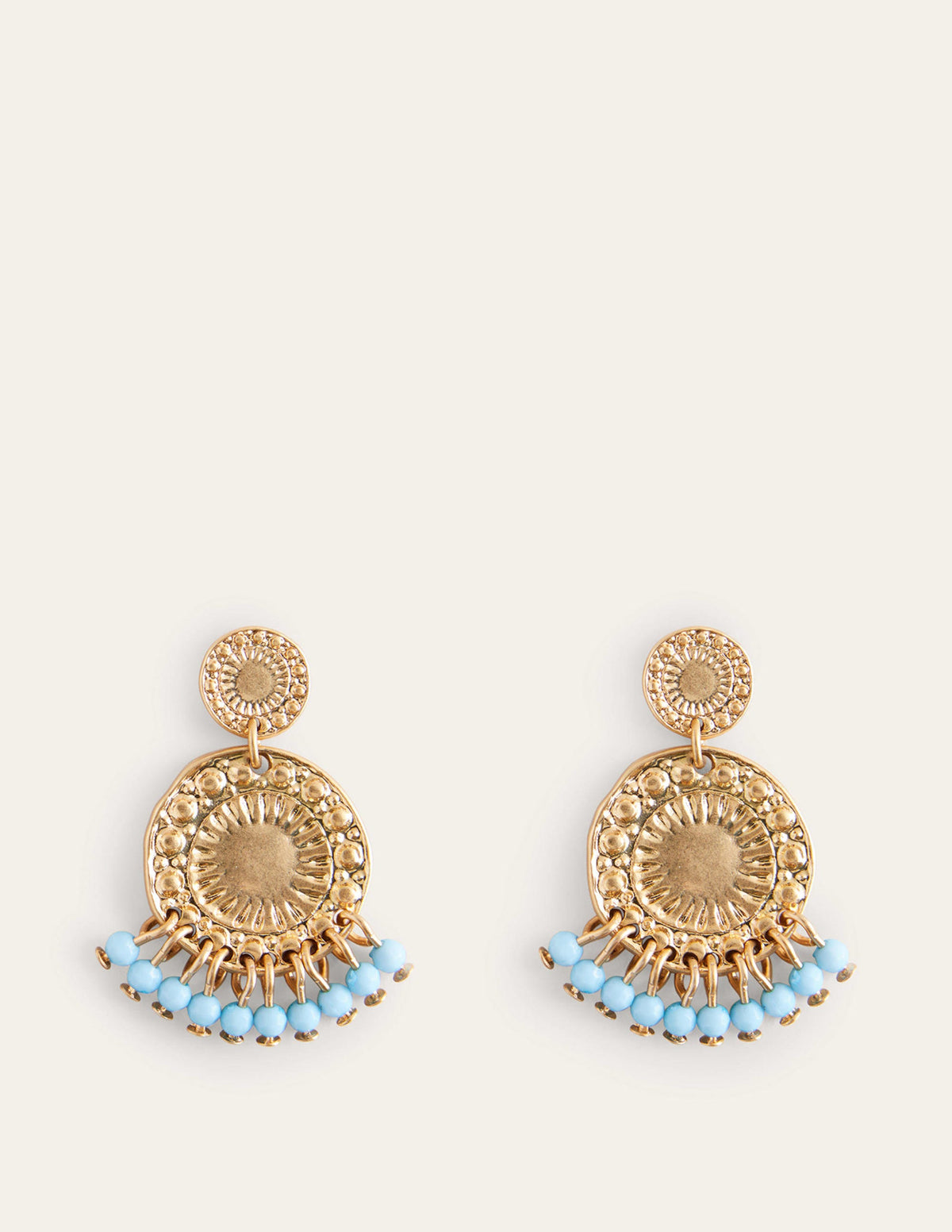 Beaded Coin Earrings-Blue-2