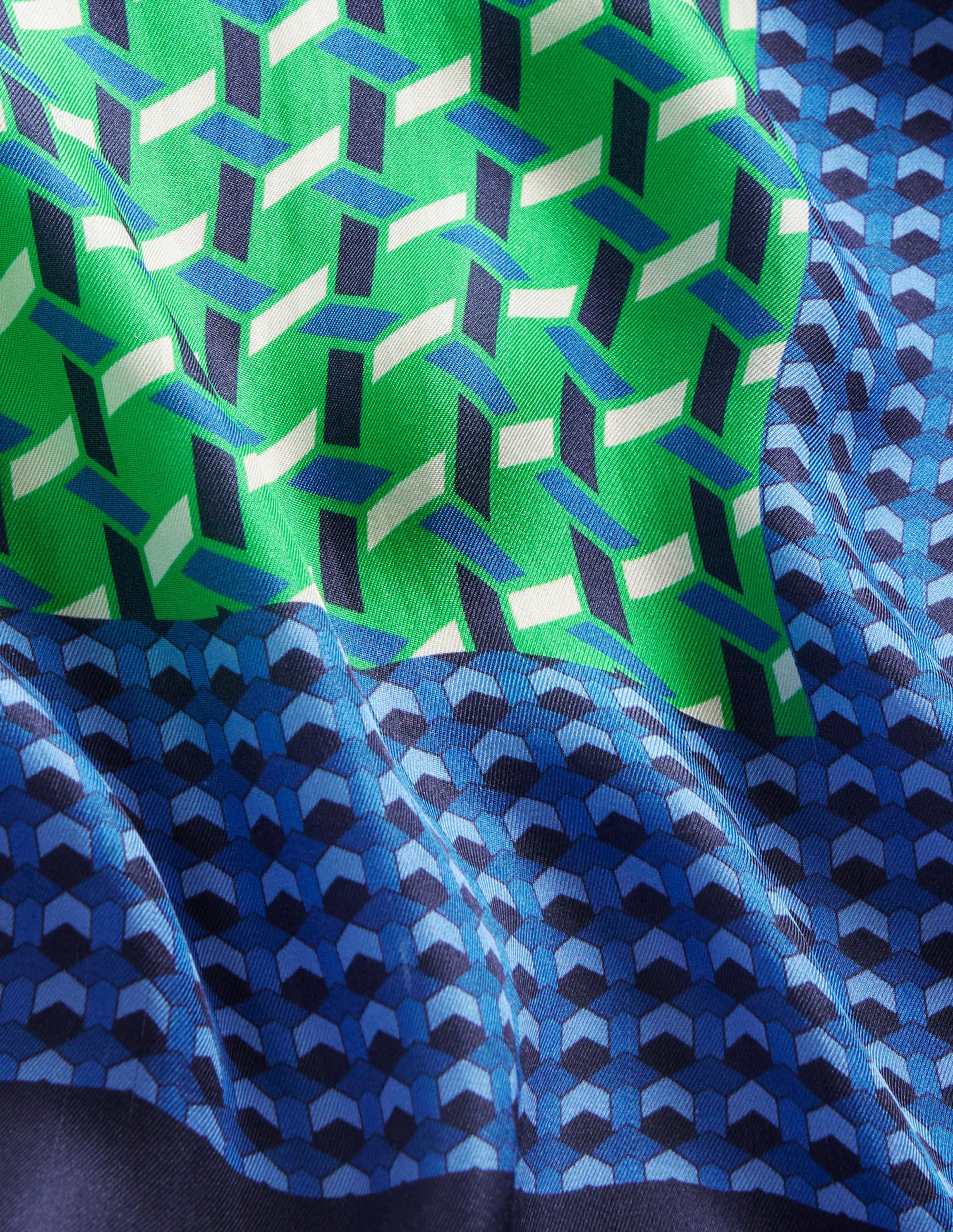 Large Square Silk Scarf-Bright Green, Geo Daze - Image 3