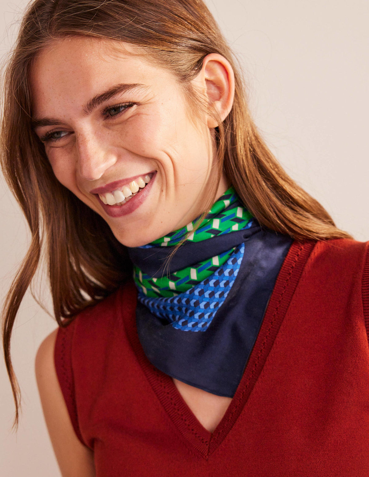 Large Square Silk Scarf-Bright Green, Geo Daze - Image 1