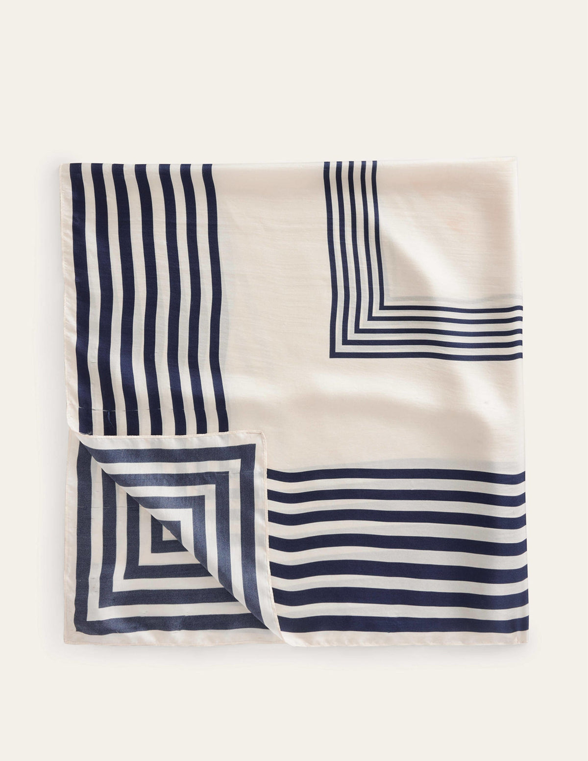 Large Square Silk Scarf-Ivory, Square Stripe - Image 3