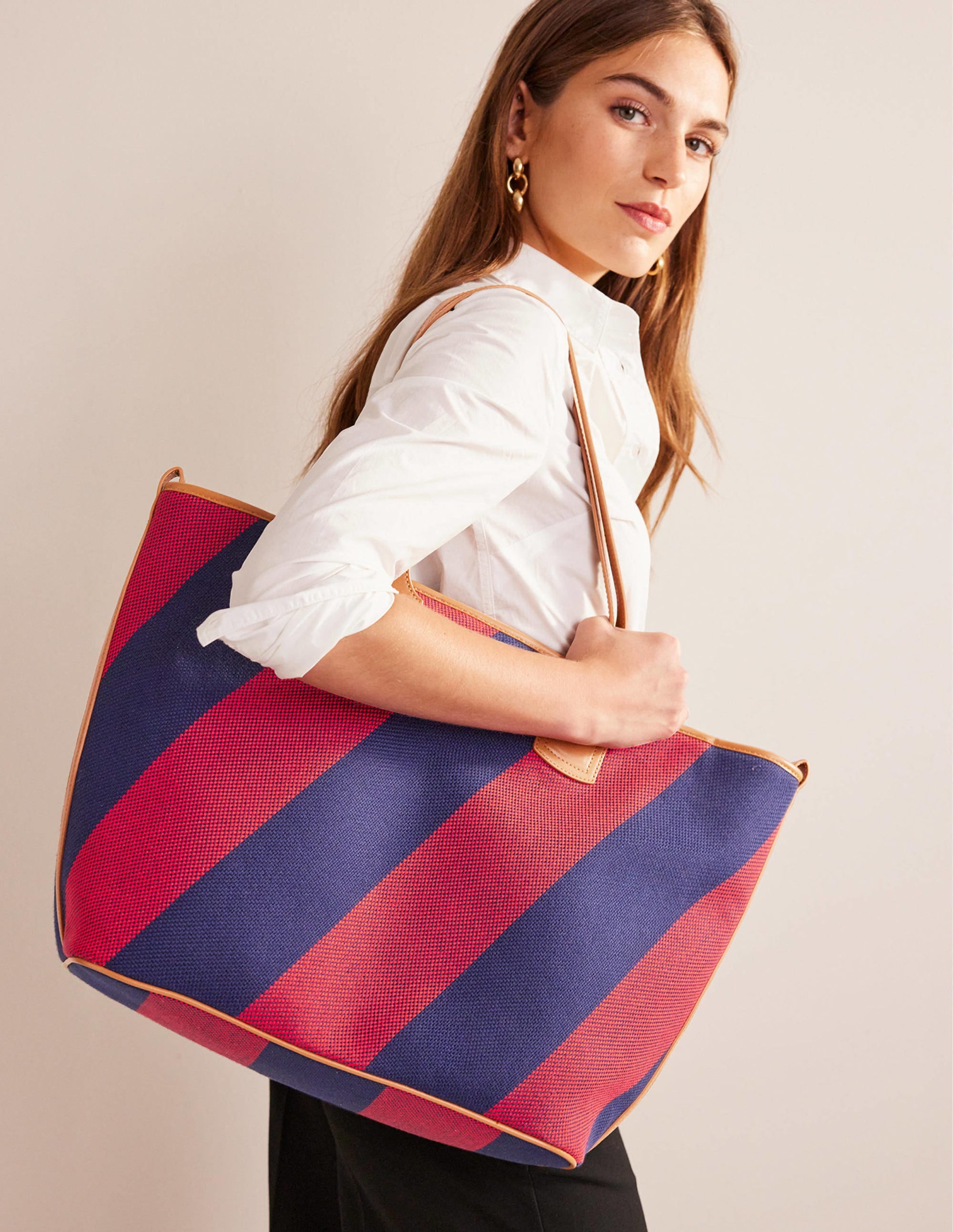 Trapeze Tote Bag-Red Navy Stripe - Image 1