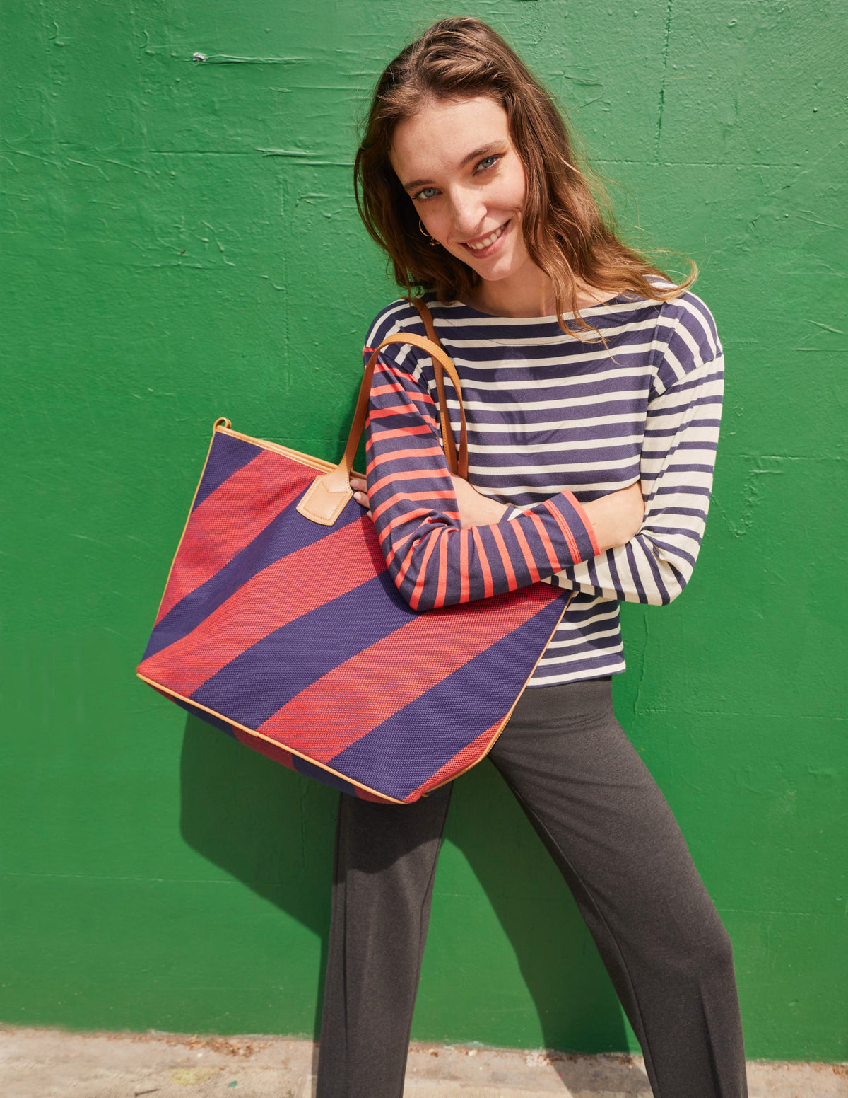 Trapeze Tote Bag-Red Navy Stripe - Image 6