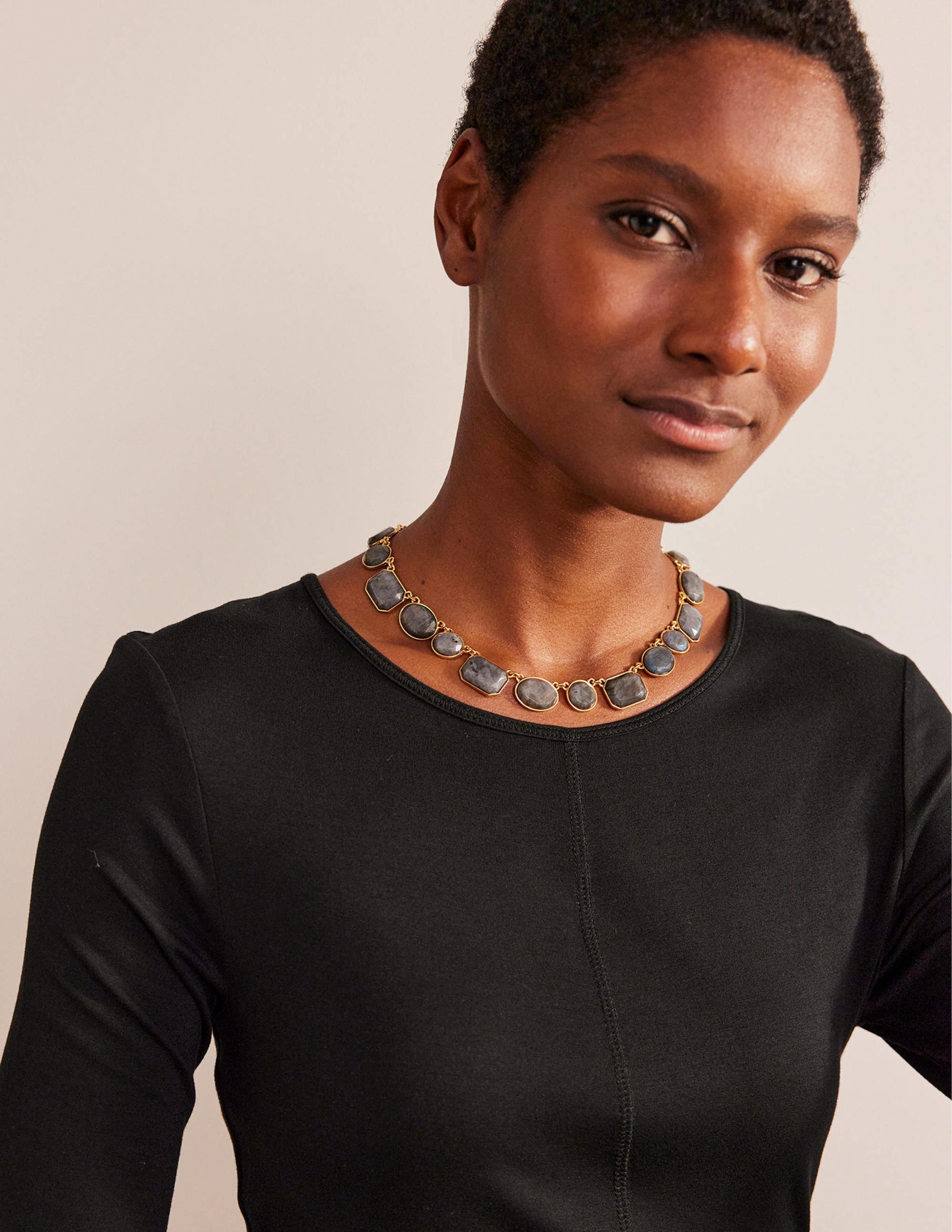 Chunky Semi-Precious Necklace-Black - Image 1