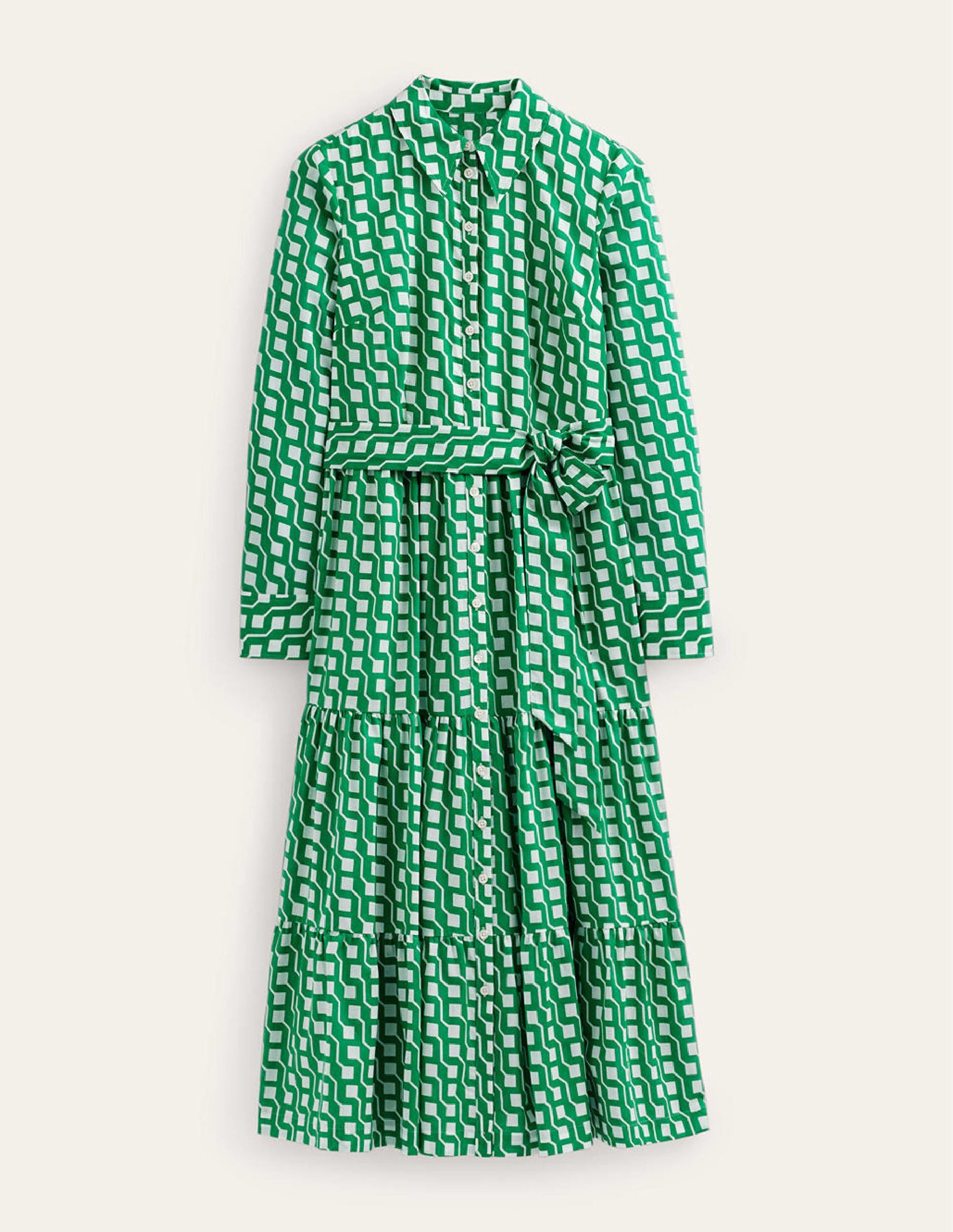 Flo Cotton Midi Shirt Dress-Bright Emerald, Cube Geo-6
