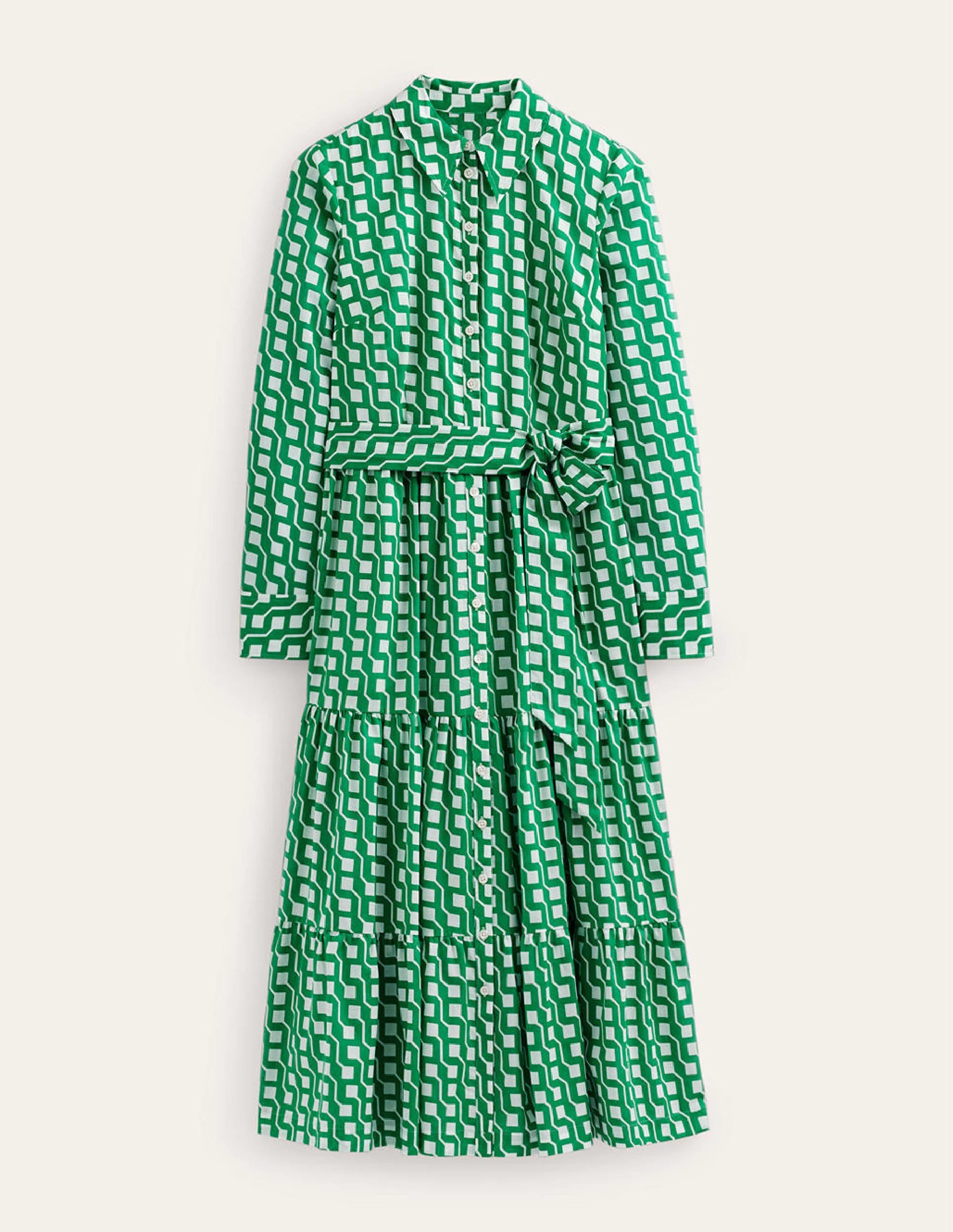 Flo Cotton Midi Shirt Dress-Bright Emerald, Cube Geo - Image 6