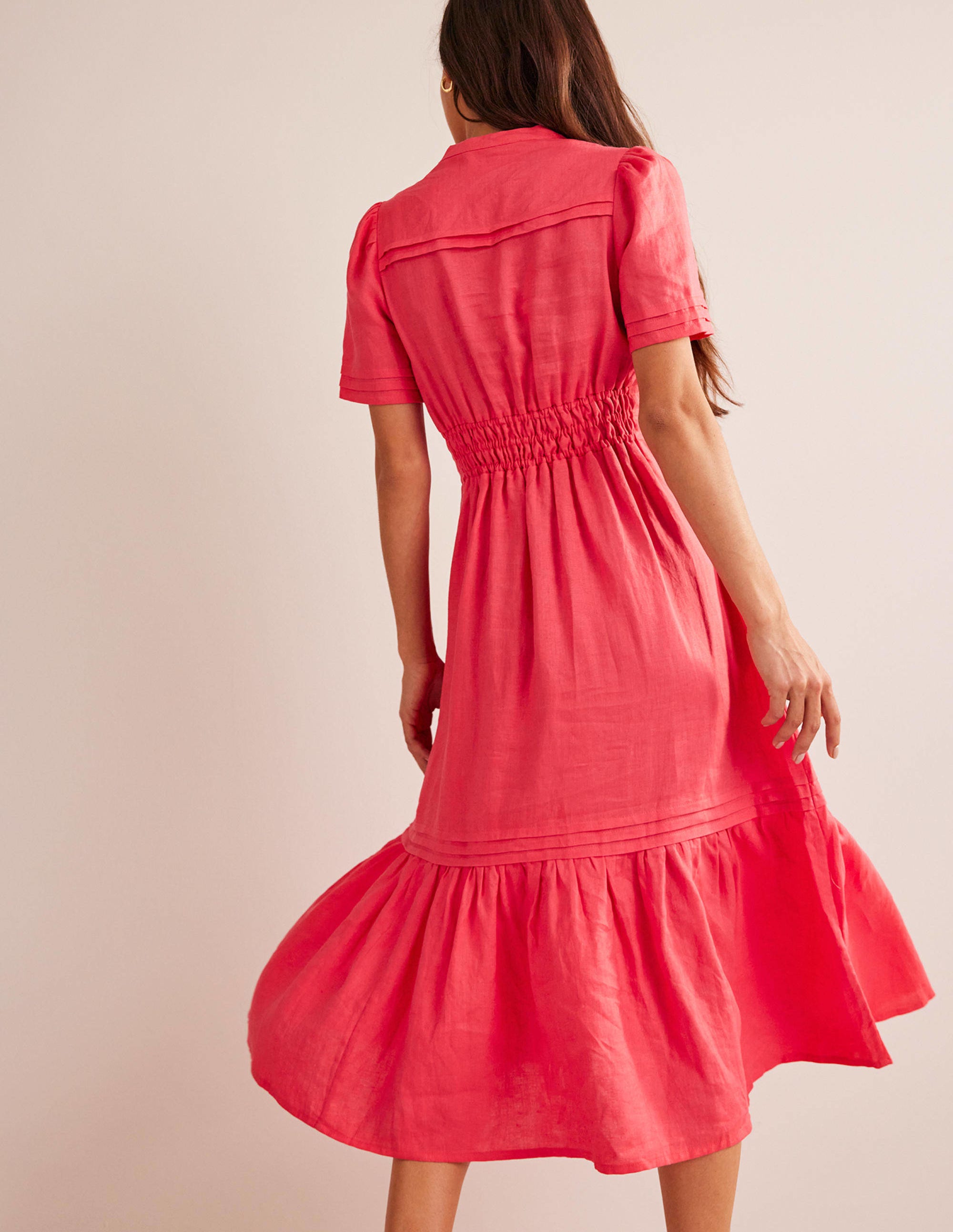 Pintuck Detail Midi Dress-Coral - Image 3