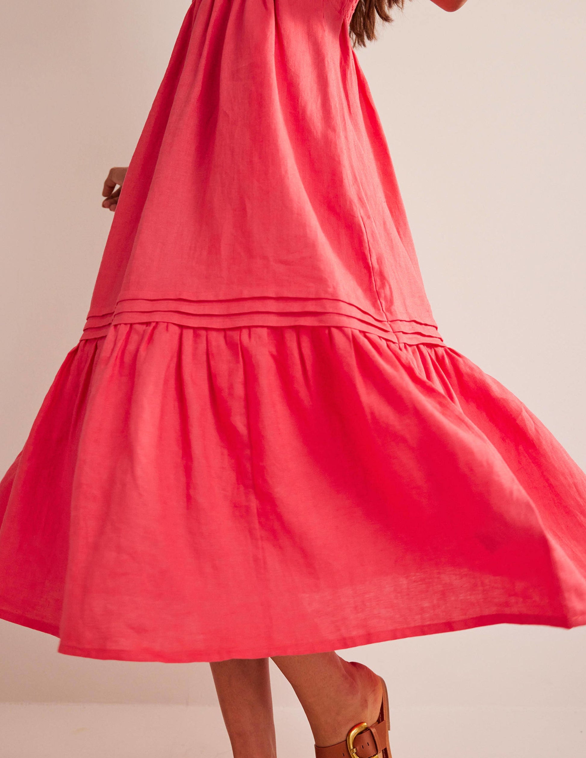 Pintuck Detail Midi Dress-Coral-5