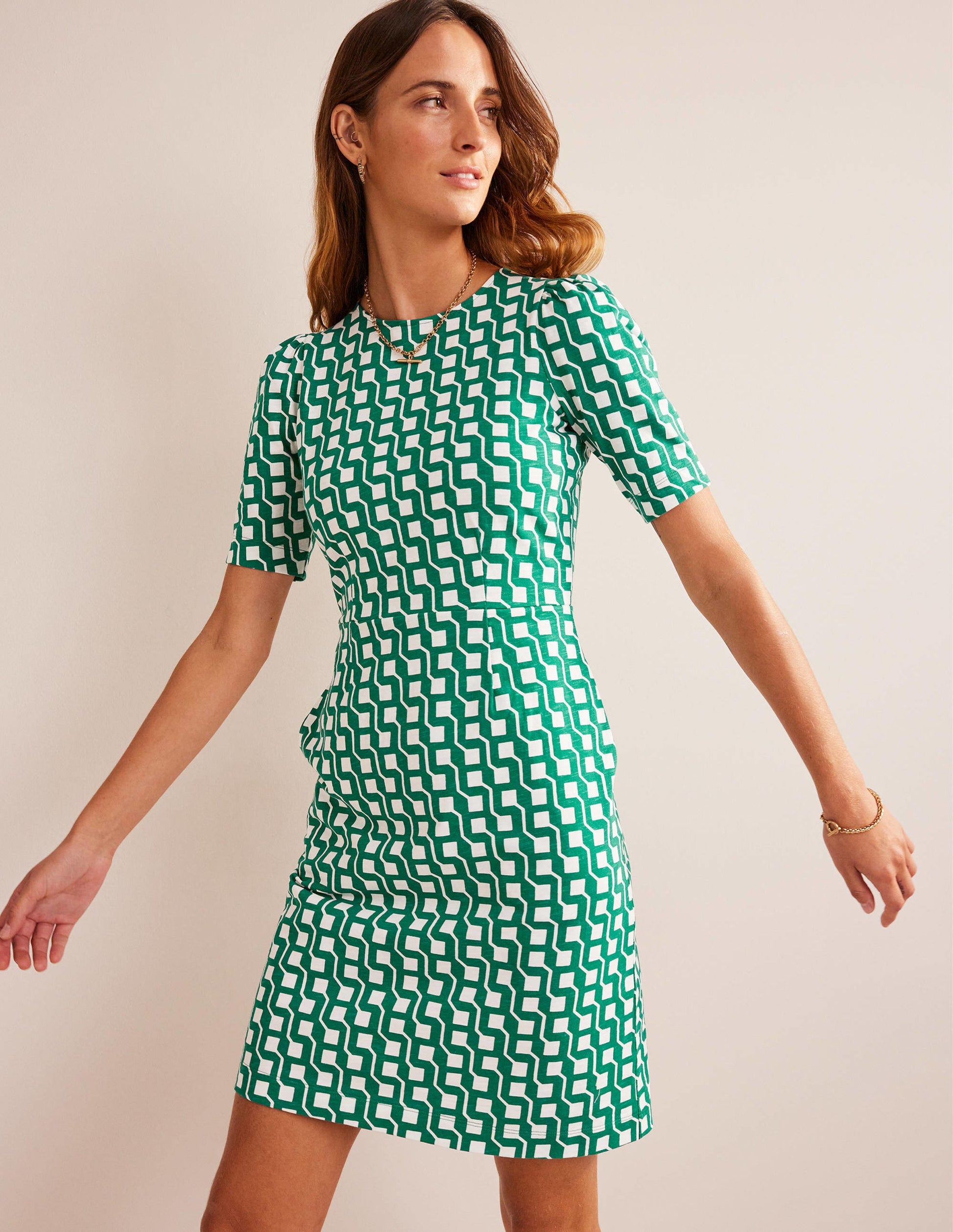 Zoe Jersey Dress-Bright Emerald, Cube Geo-1