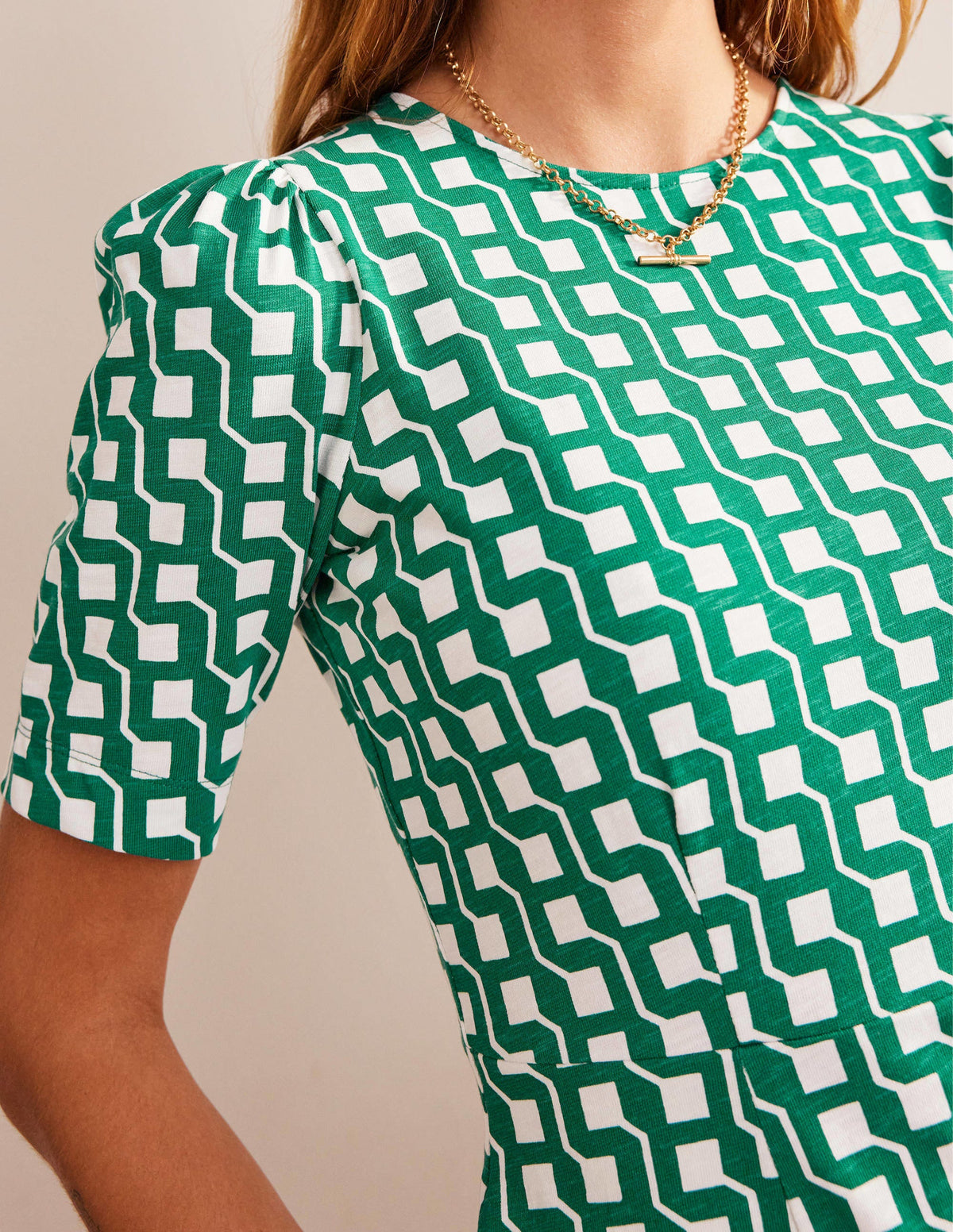 Zoe Jersey Dress-Bright Emerald, Cube Geo - Image 2