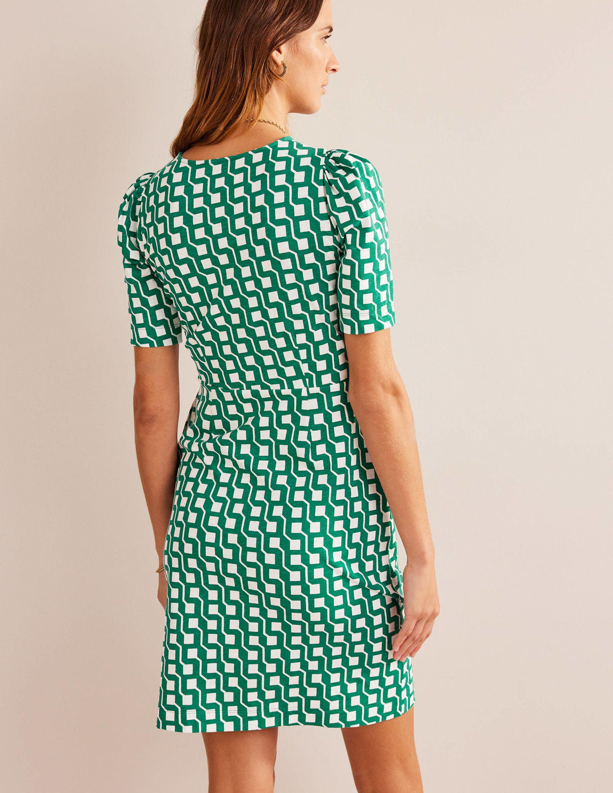 Zoe Jersey Dress-Bright Emerald, Cube Geo - Image 3