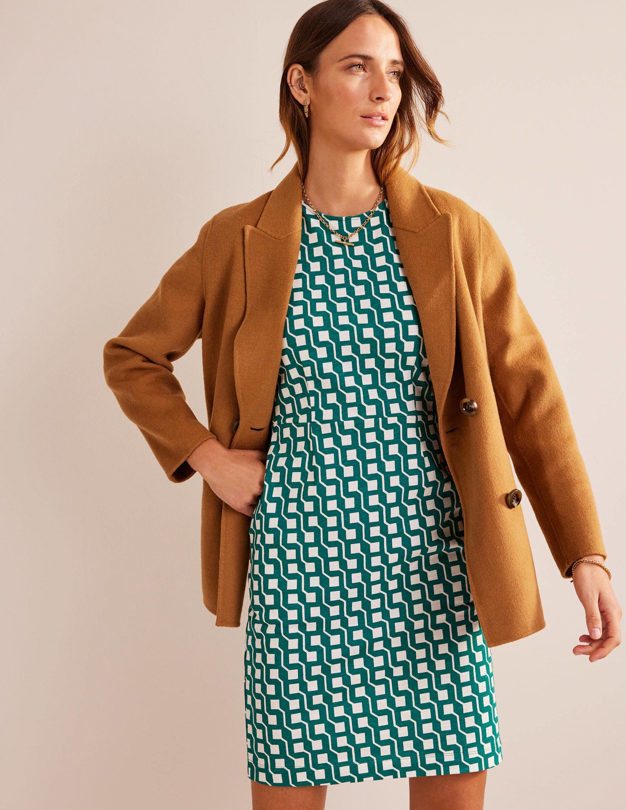Zoe Jersey Dress-Bright Emerald, Cube Geo - Image 5