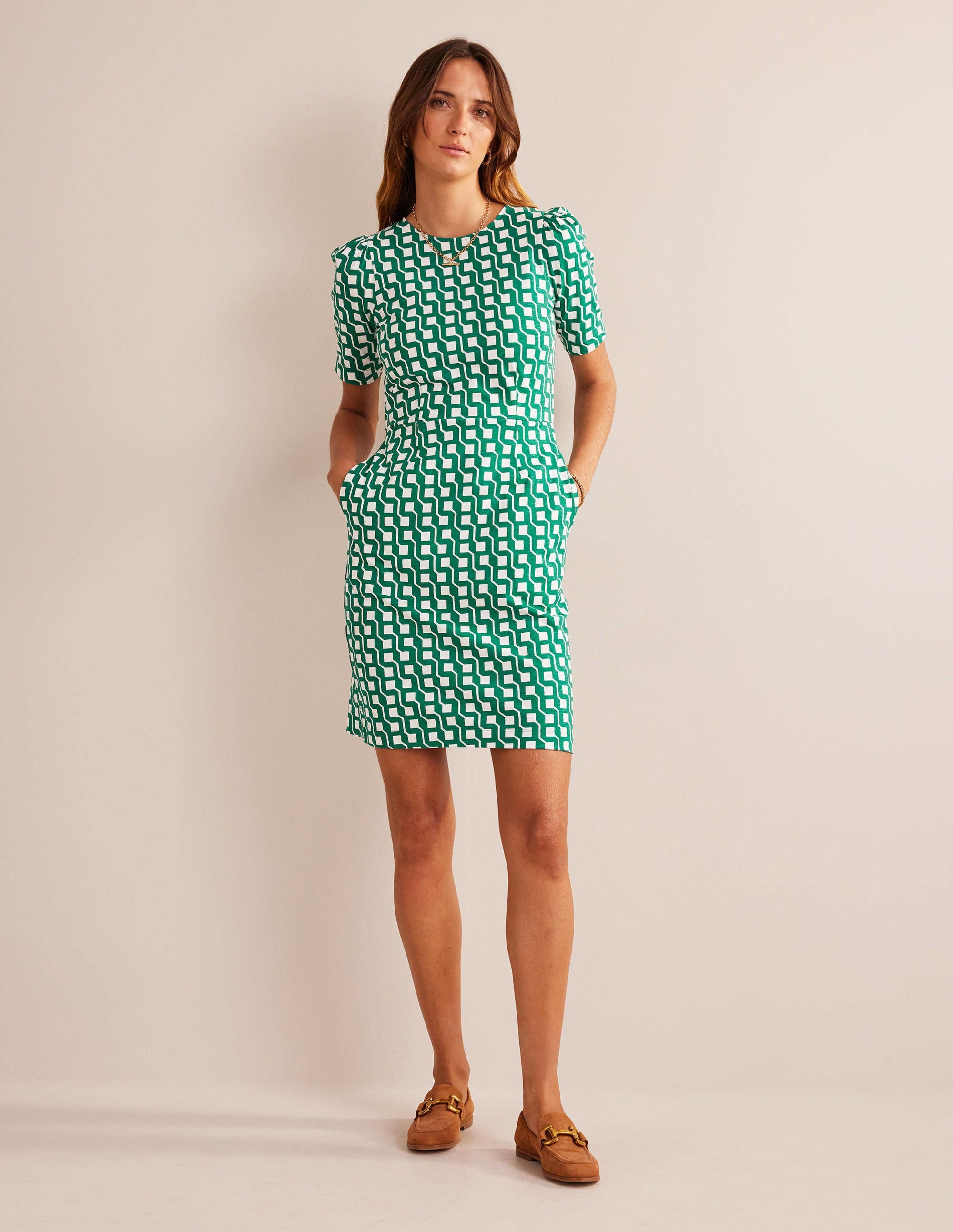 Zoe Jersey Dress-Bright Emerald, Cube Geo - Image 6