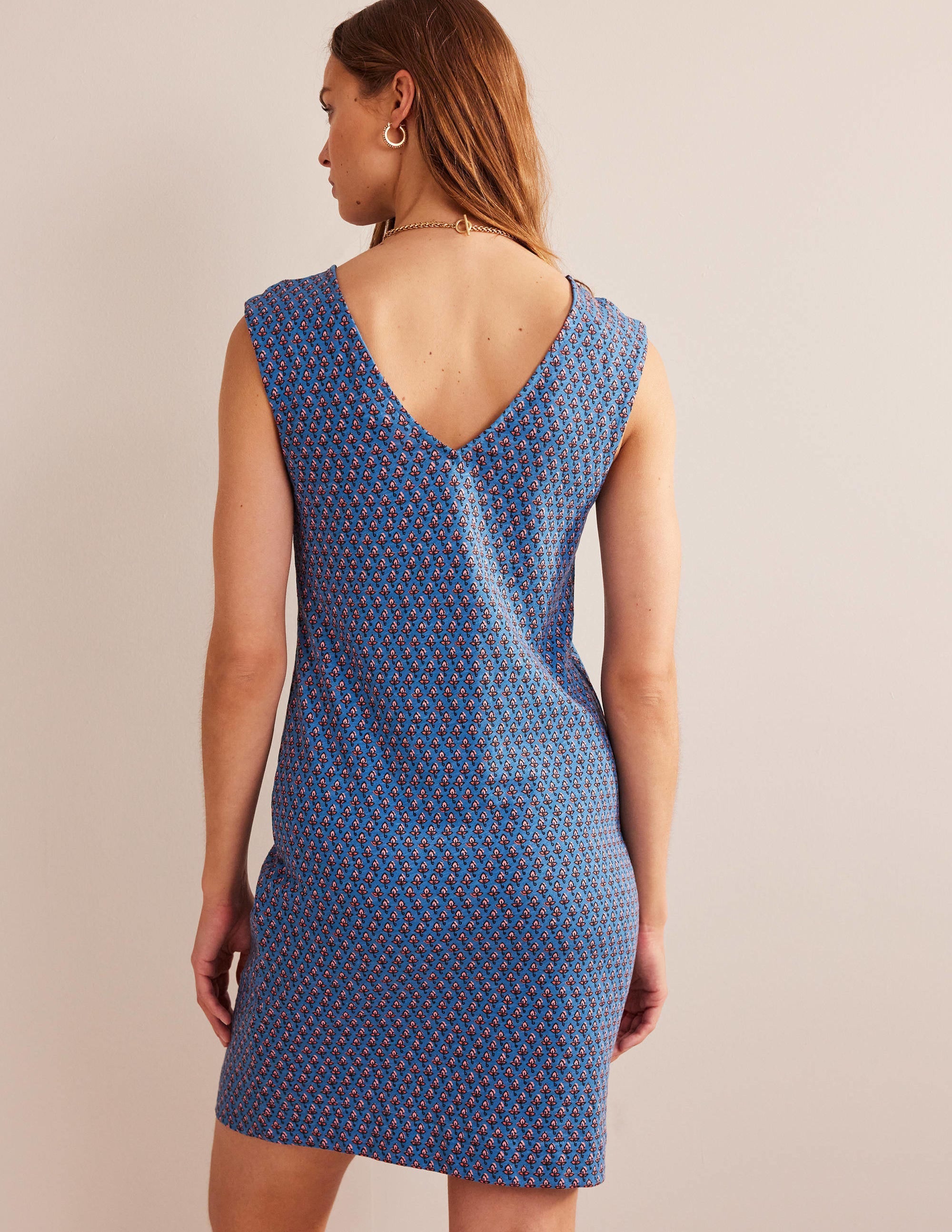 Sleeveless Jersey Shift Dress-Aegean Blue, Tulip Blush - Image 3
