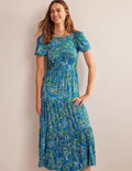 Cutout-Back Jersey Maxi Dress-Aegean Blue, Paradise Pop