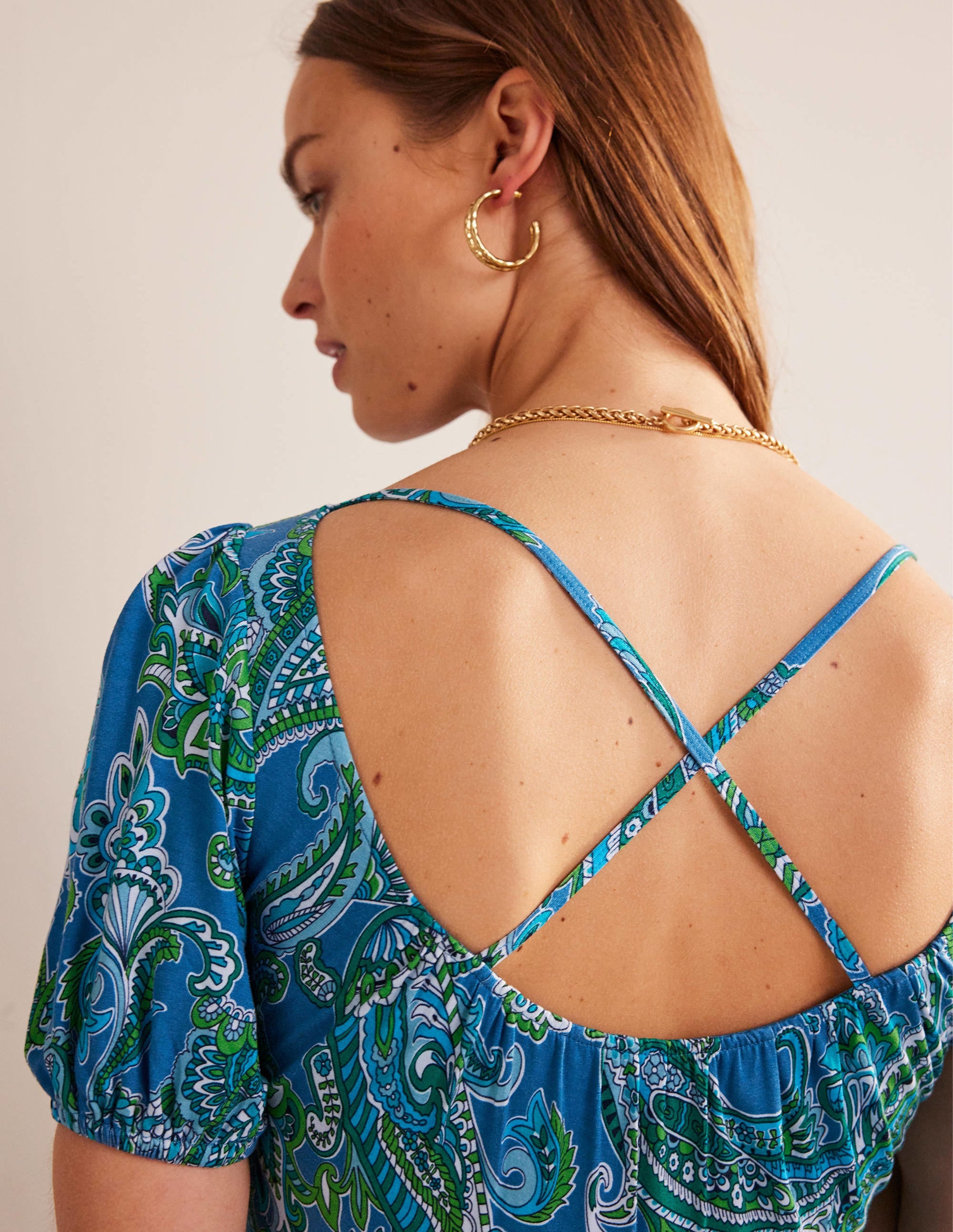 Cutout-Back Jersey Maxi Dress-Aegean Blue, Paradise Pop - Image 2