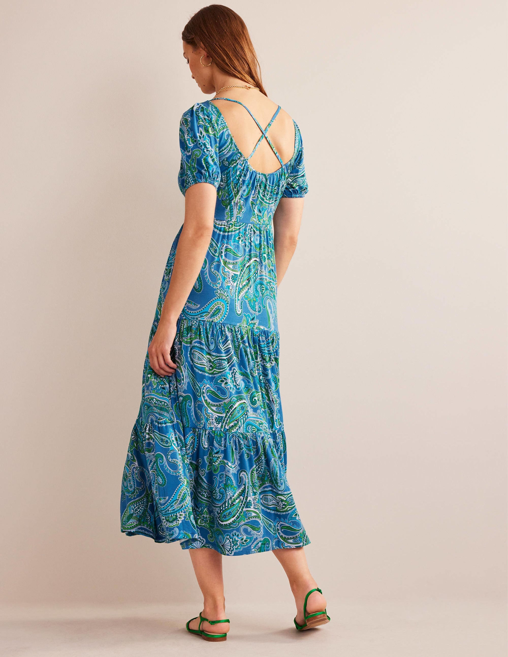 Cutout-Back Jersey Maxi Dress-Aegean Blue, Paradise Pop - Image 3