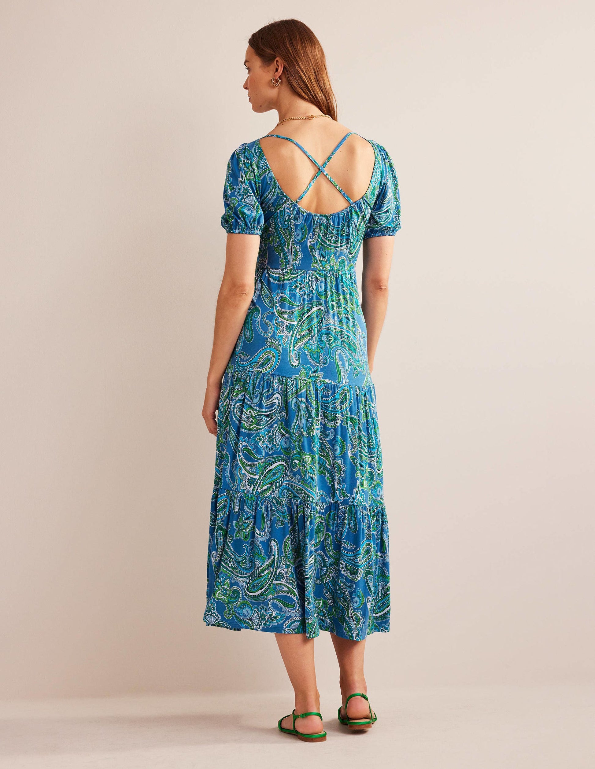 Cutout-Back Jersey Maxi Dress-Aegean Blue, Paradise Pop-6