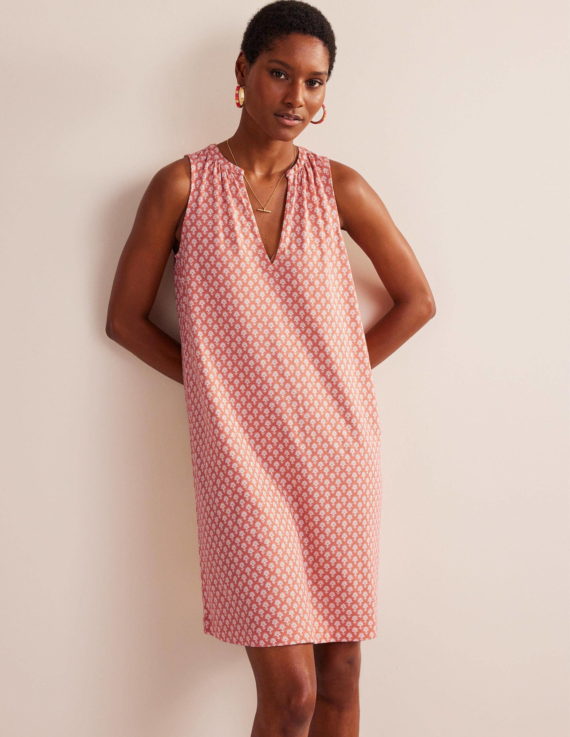 Notch-Neck Jersey Dress-Persimmon, Daisy Pome-1