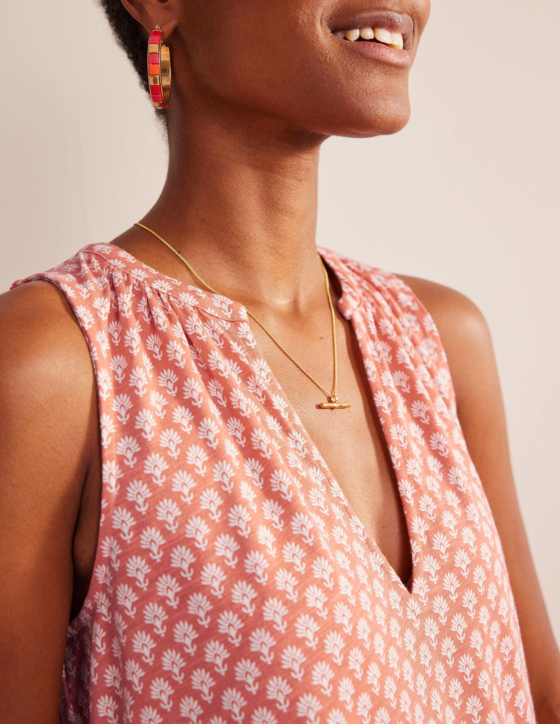Notch-Neck Jersey Dress-Persimmon, Daisy Pome-2