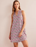 Notch-Neck Jersey Dress-Gin Fizz, Sunflower Sprig