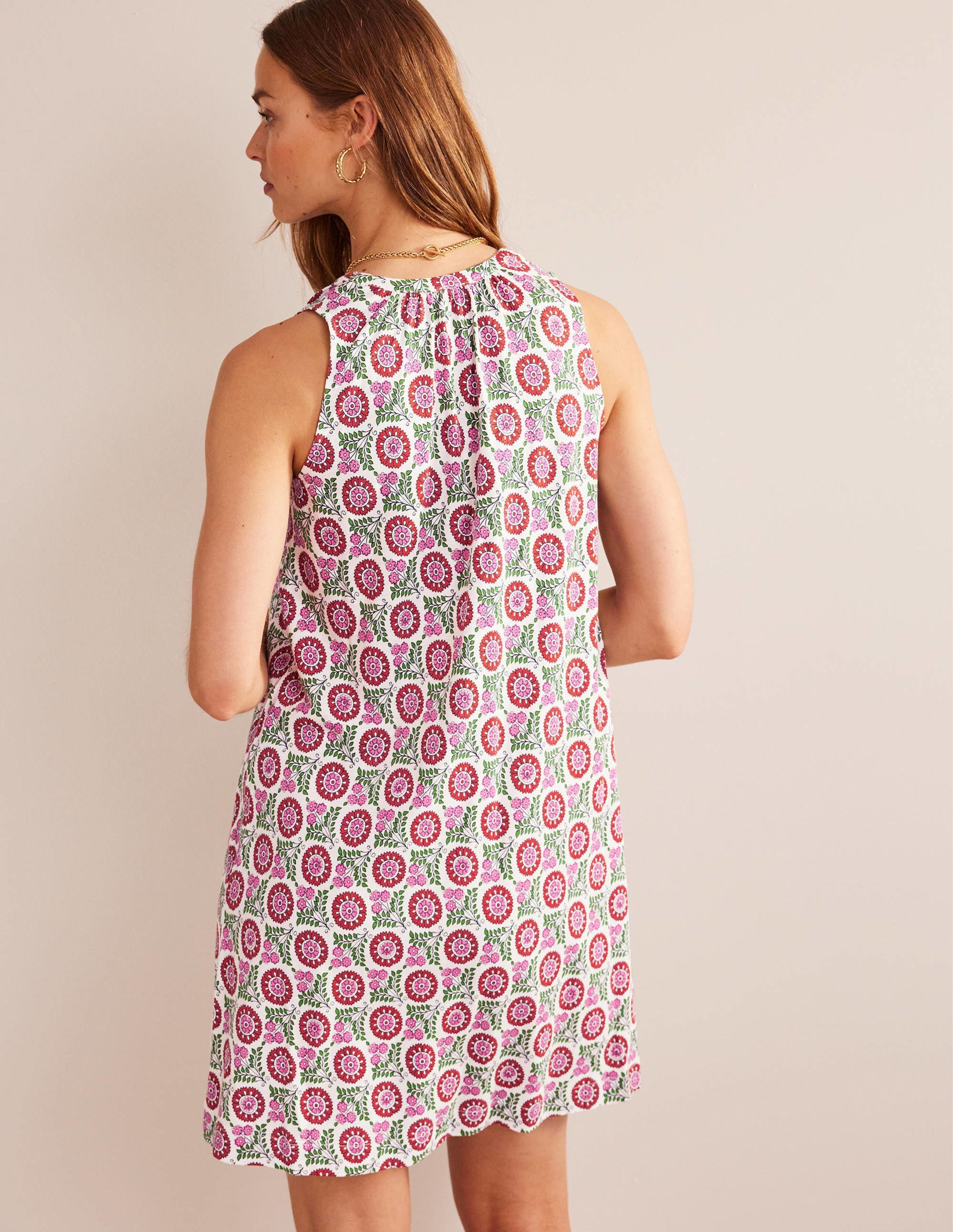 Notch-Neck Jersey Dress-Gin Fizz, Sunflower Sprig - Image 3