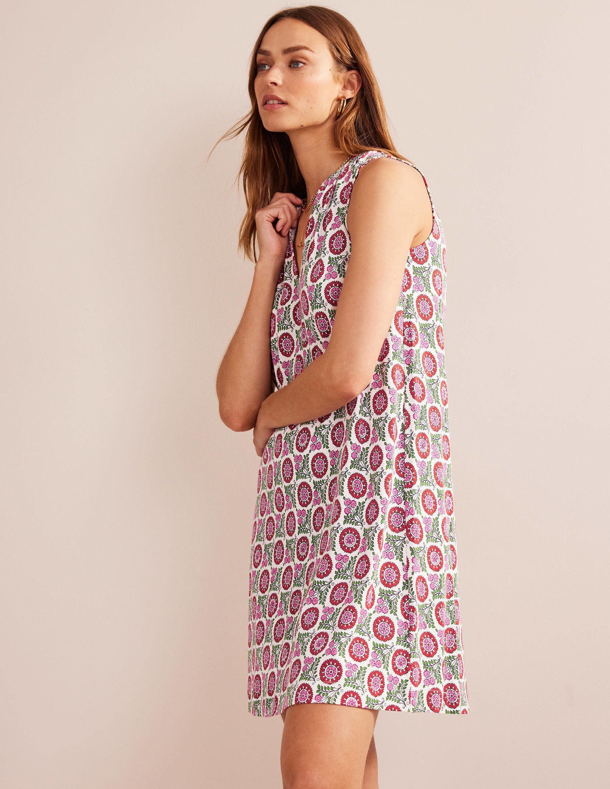 Notch-Neck Jersey Dress-Gin Fizz, Sunflower Sprig-4