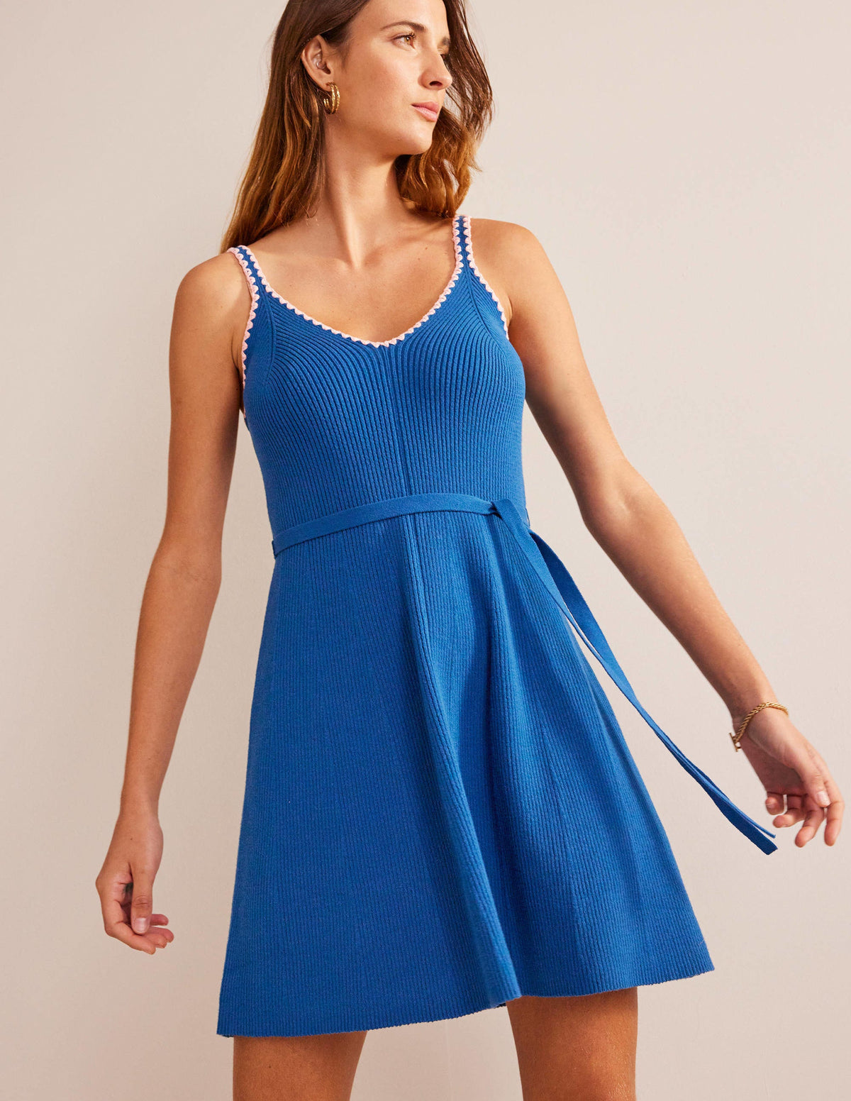 Crochet-Trim Knitted Dress-Sapphire - Image 1
