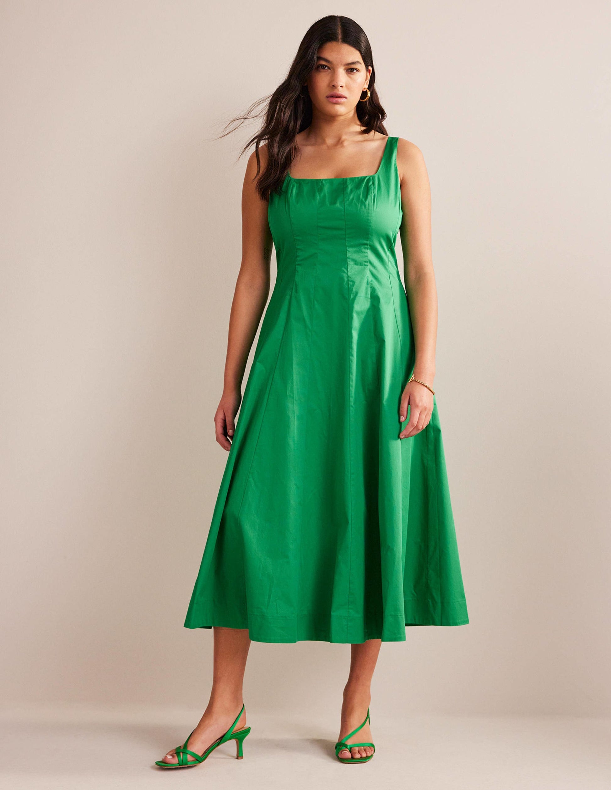 Sleeveless Panelled Midi Dress-Rich Emerald-1