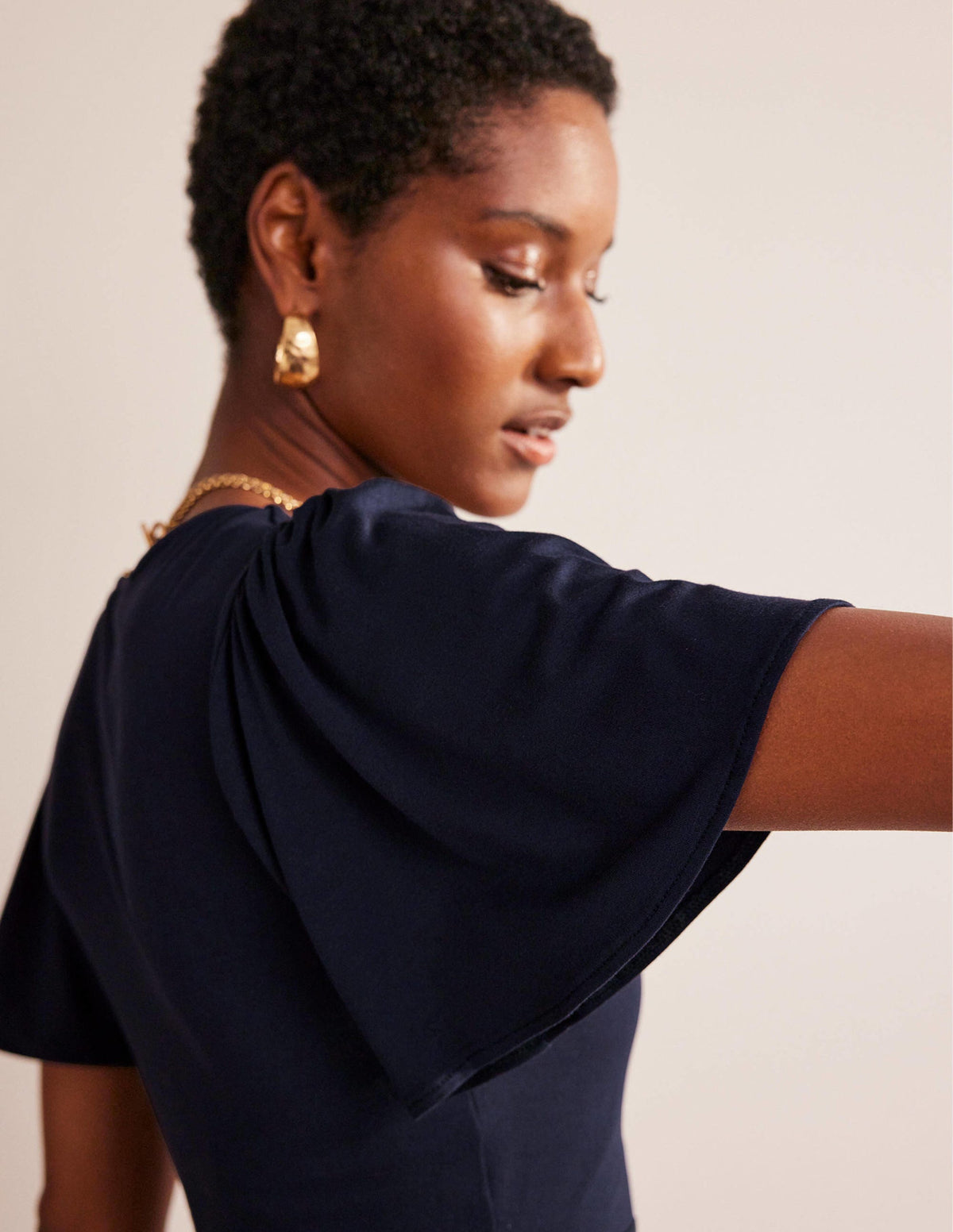V-Neck Jersey Midi Dress-Navy - Image 2