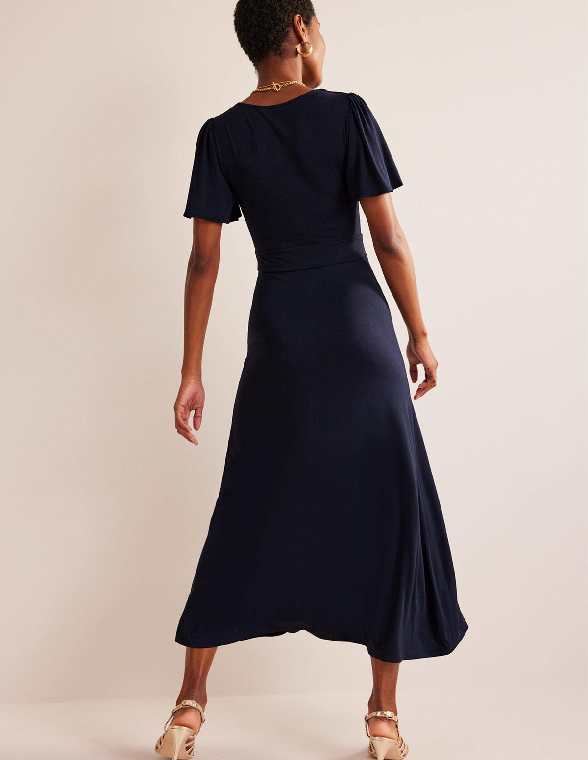 V-Neck Jersey Midi Dress-Navy-3