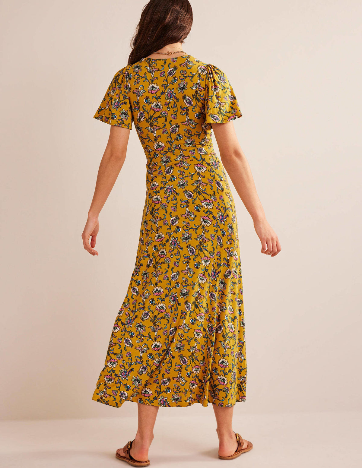 V-Neck Jersey Midi Dress-Mustard Seed, Meadow Fall-4