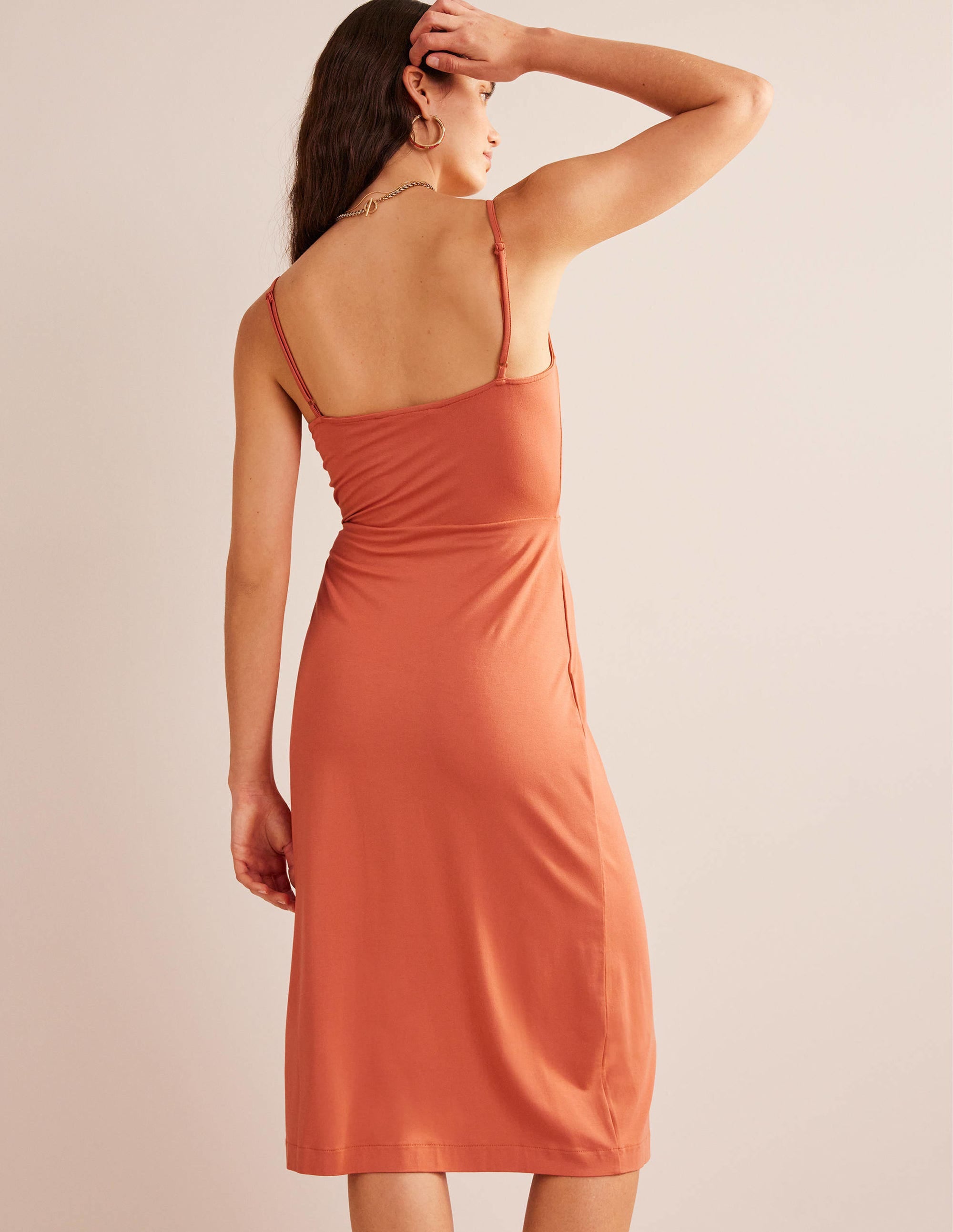 Gathered Jersey Midi Dress-Persimmon - Image 3