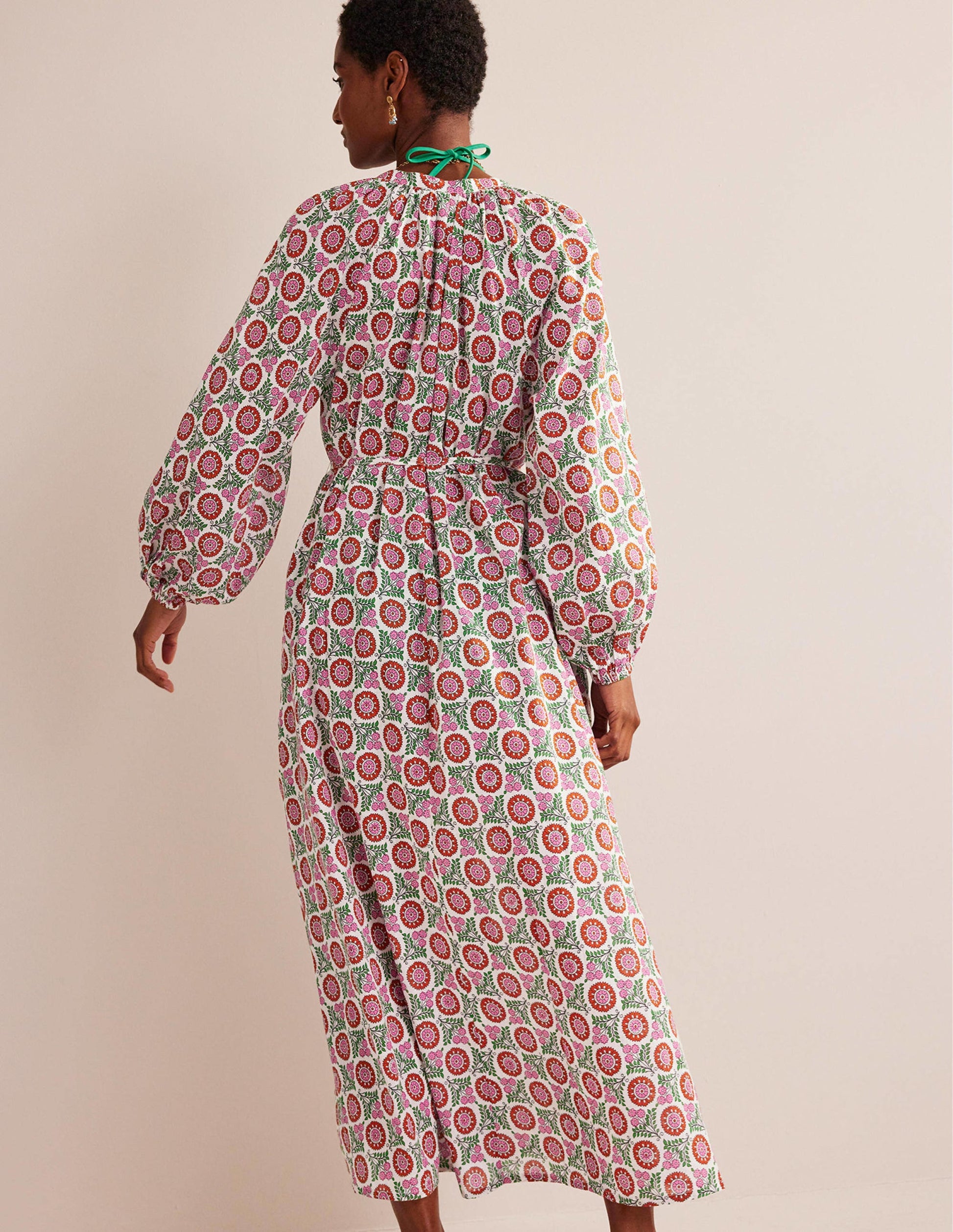 Notch-Neck Cotton Maxi Dress-Gin Fizz, Sunflower Sprig-3