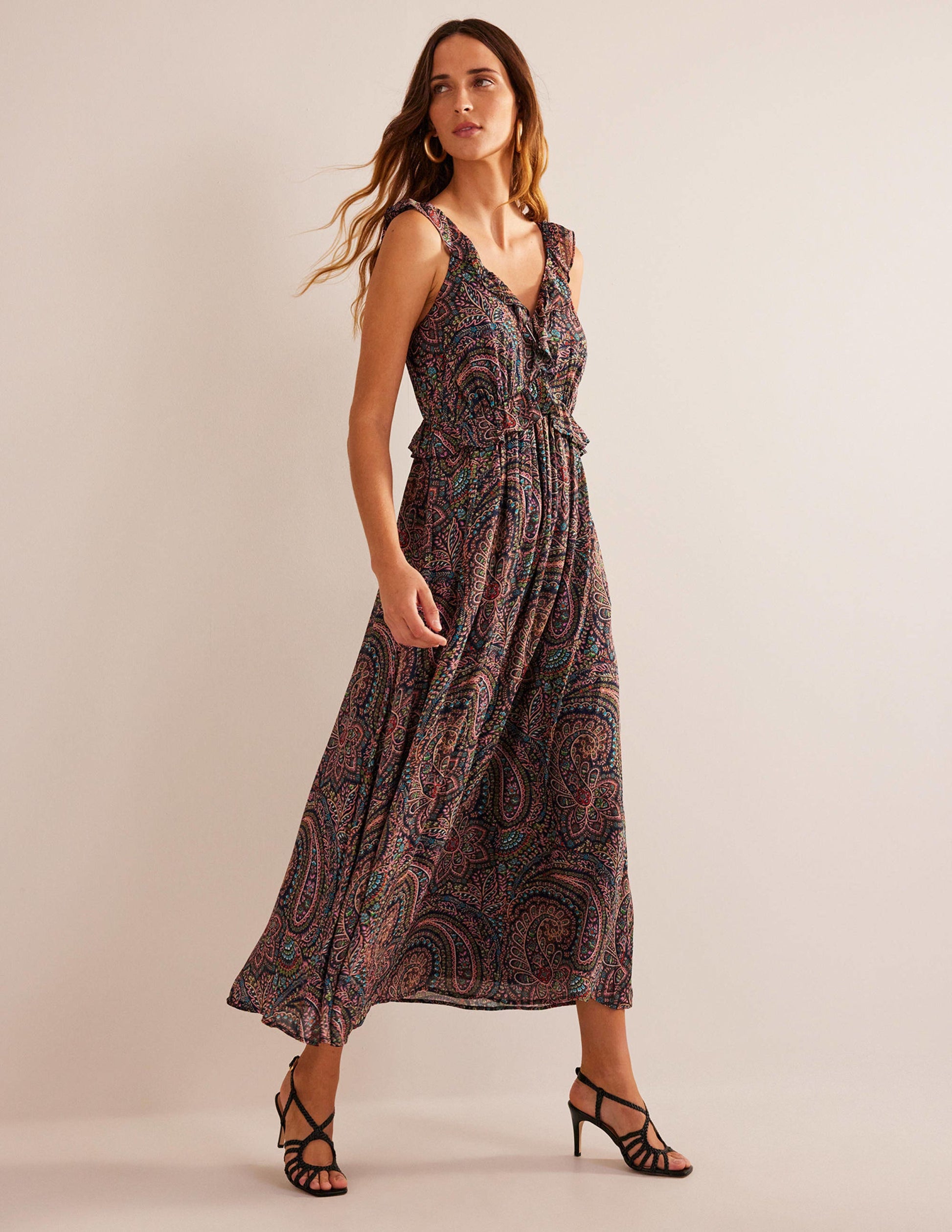 Tie-Back Ruffled Maxi Dress-Light Navy, Palace-1