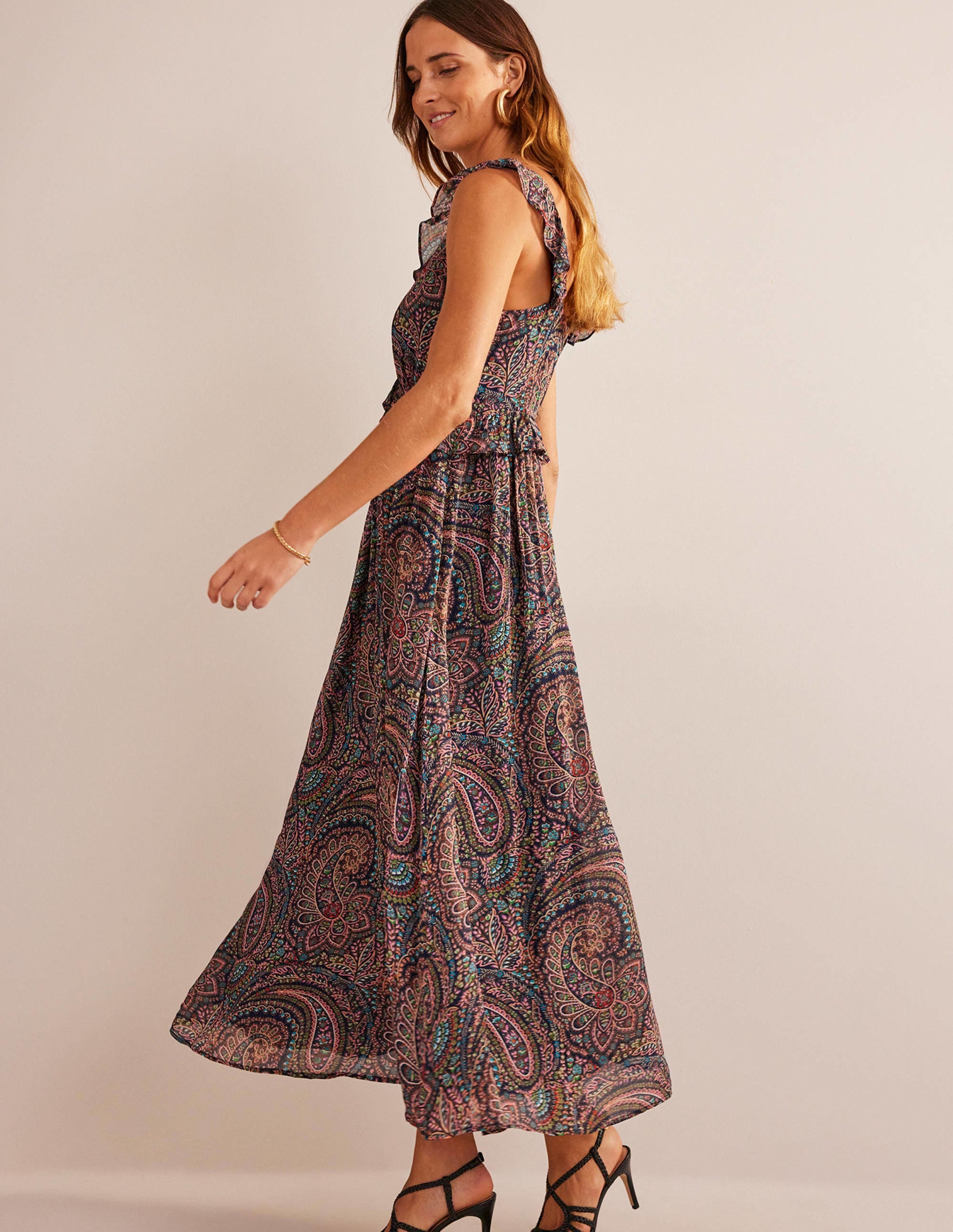 Tie-Back Ruffled Maxi Dress-Light Navy, Palace - Image 3