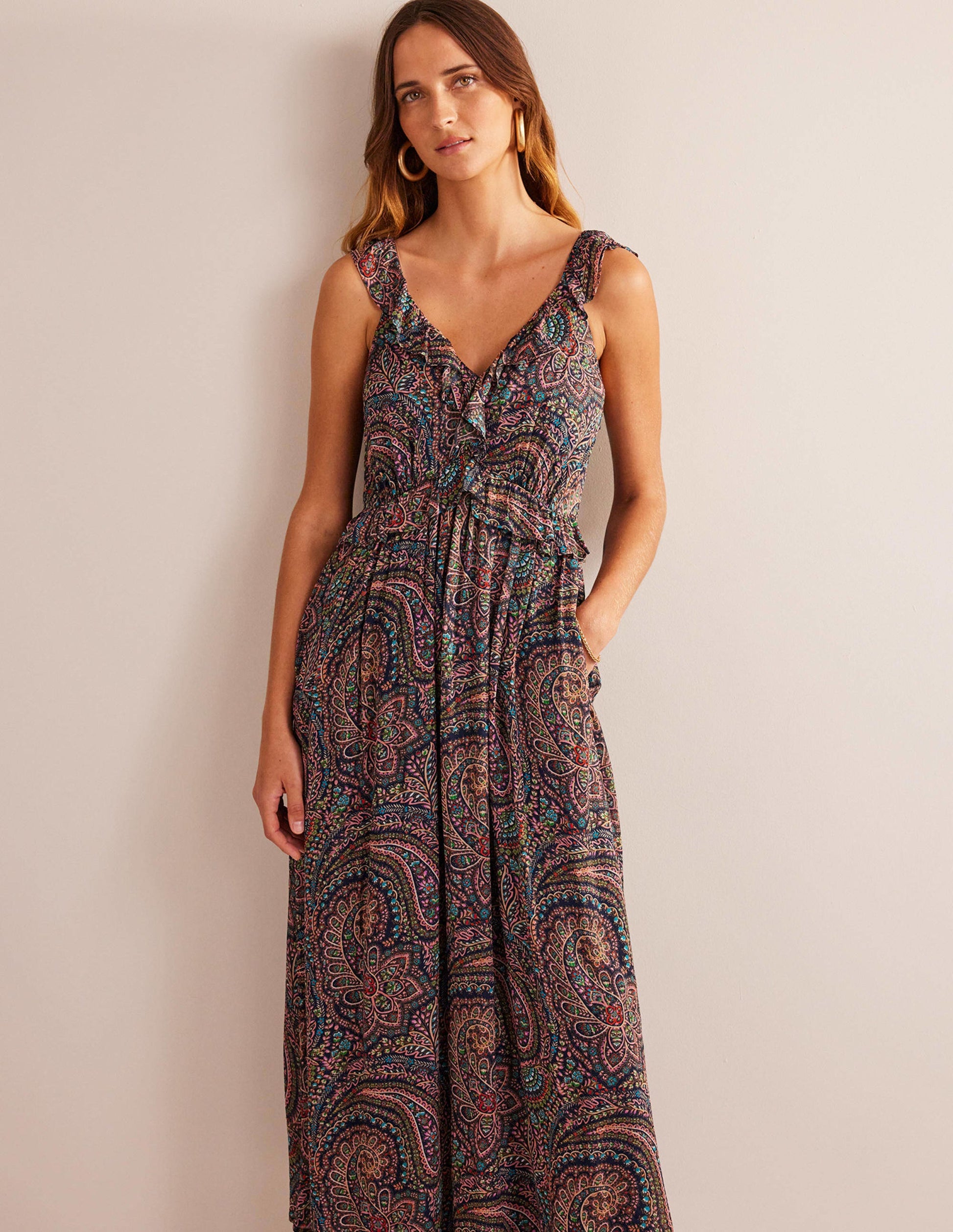 Tie-Back Ruffled Maxi Dress-Light Navy, Palace-4