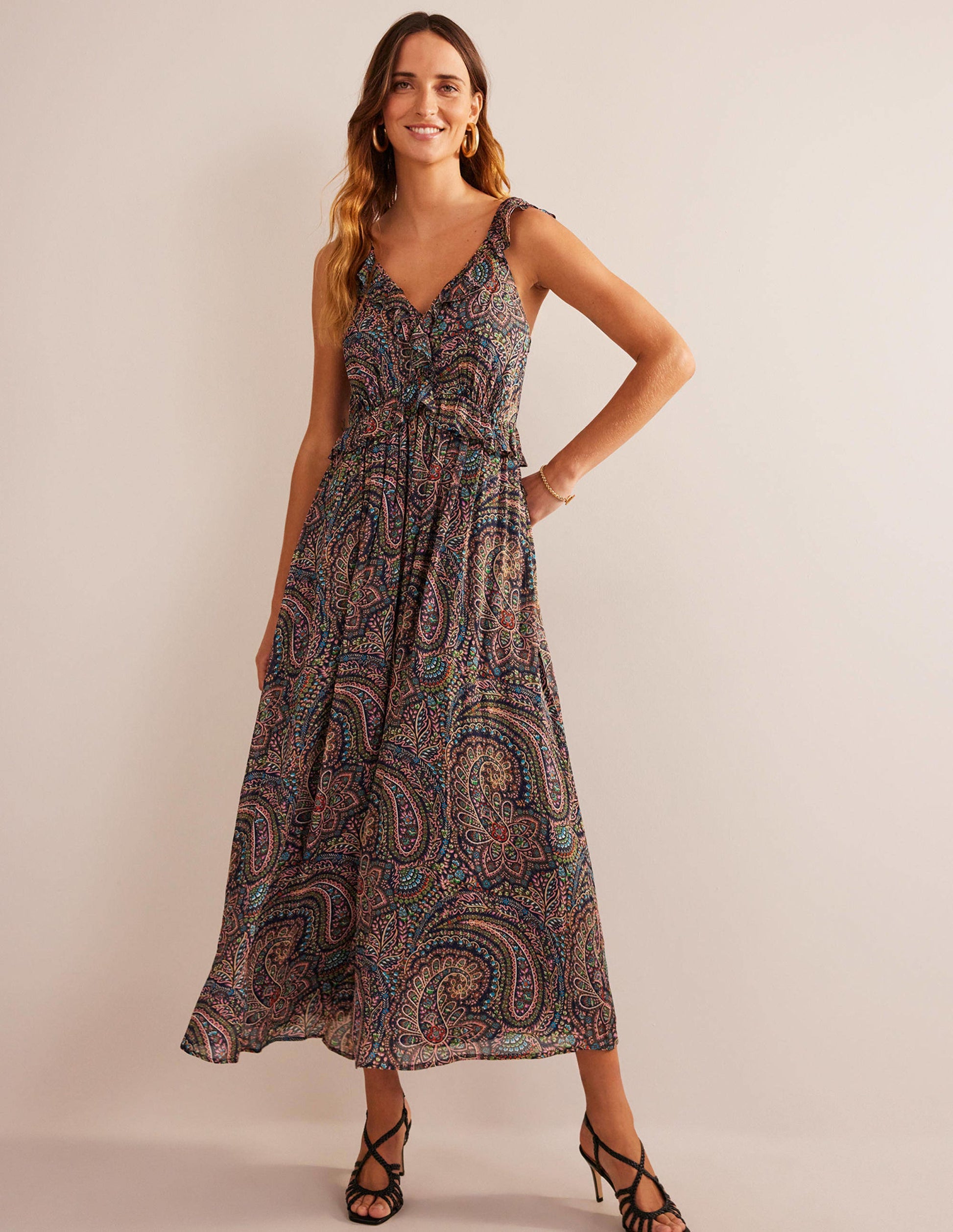 Tie-Back Ruffled Maxi Dress-Light Navy, Palace-5
