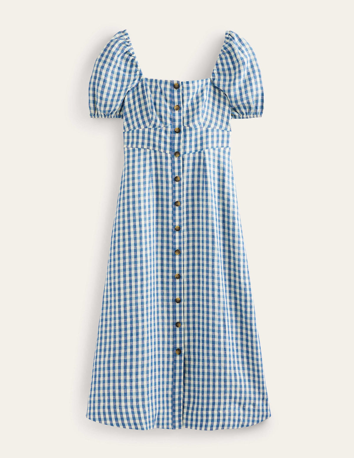 Square Neck Linen Midi Dress-Delphinium Blue, Gingham-7