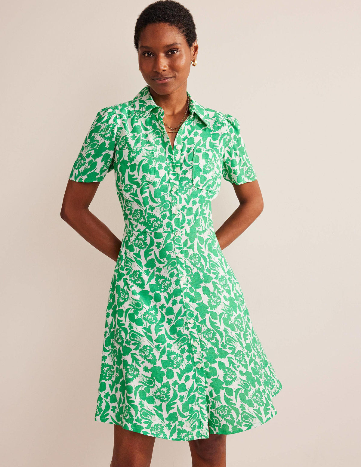 Clara Shirt Dress-Green, Tulip Bloom-1