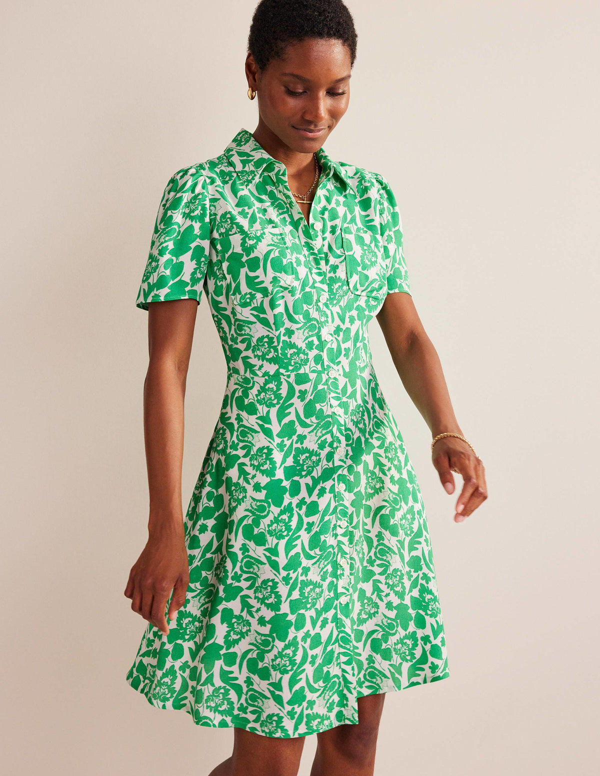 Clara Shirt Dress-Green, Tulip Bloom - Image 4