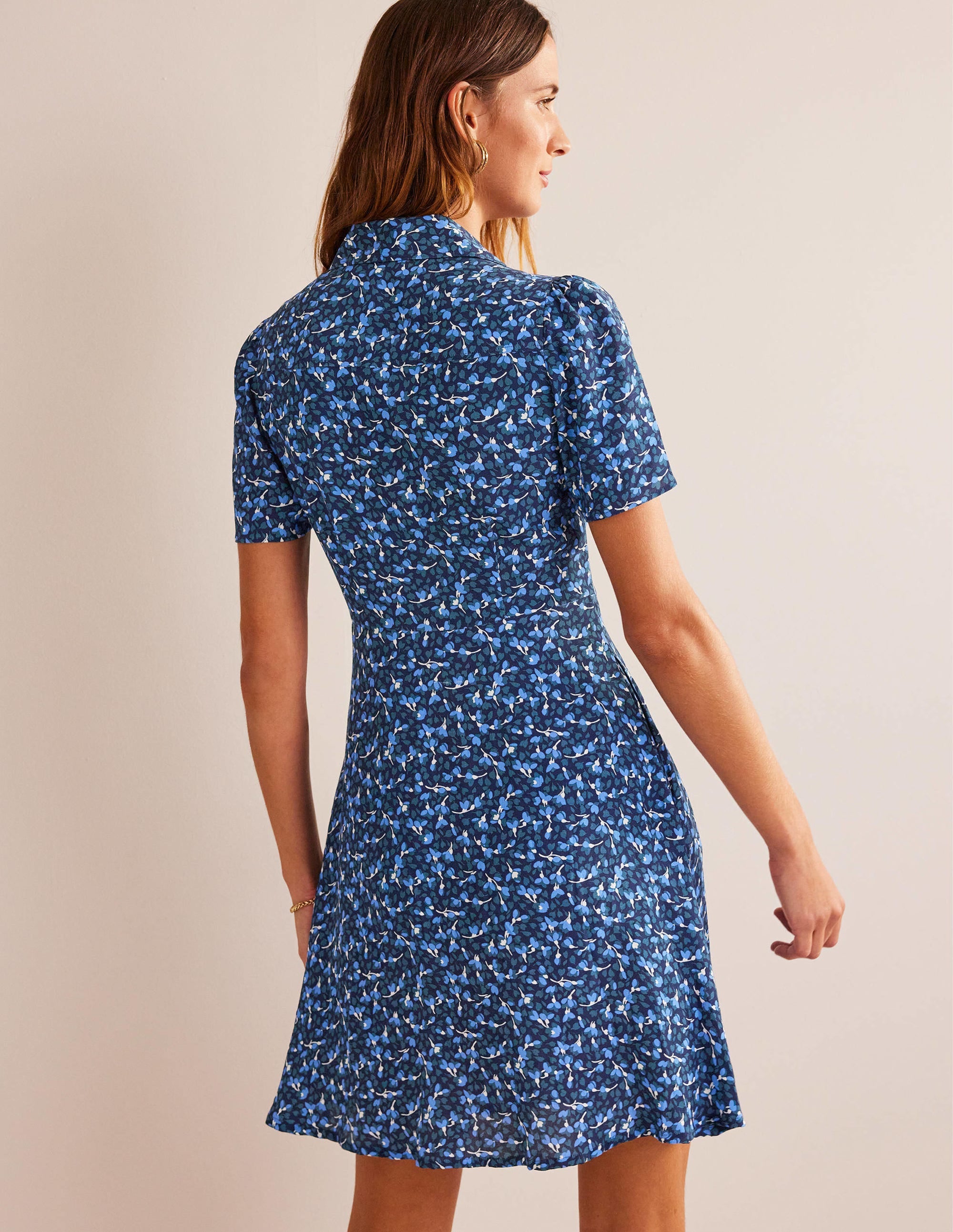 Clara Shirt Dress-French Navy, Flora - Image 3
