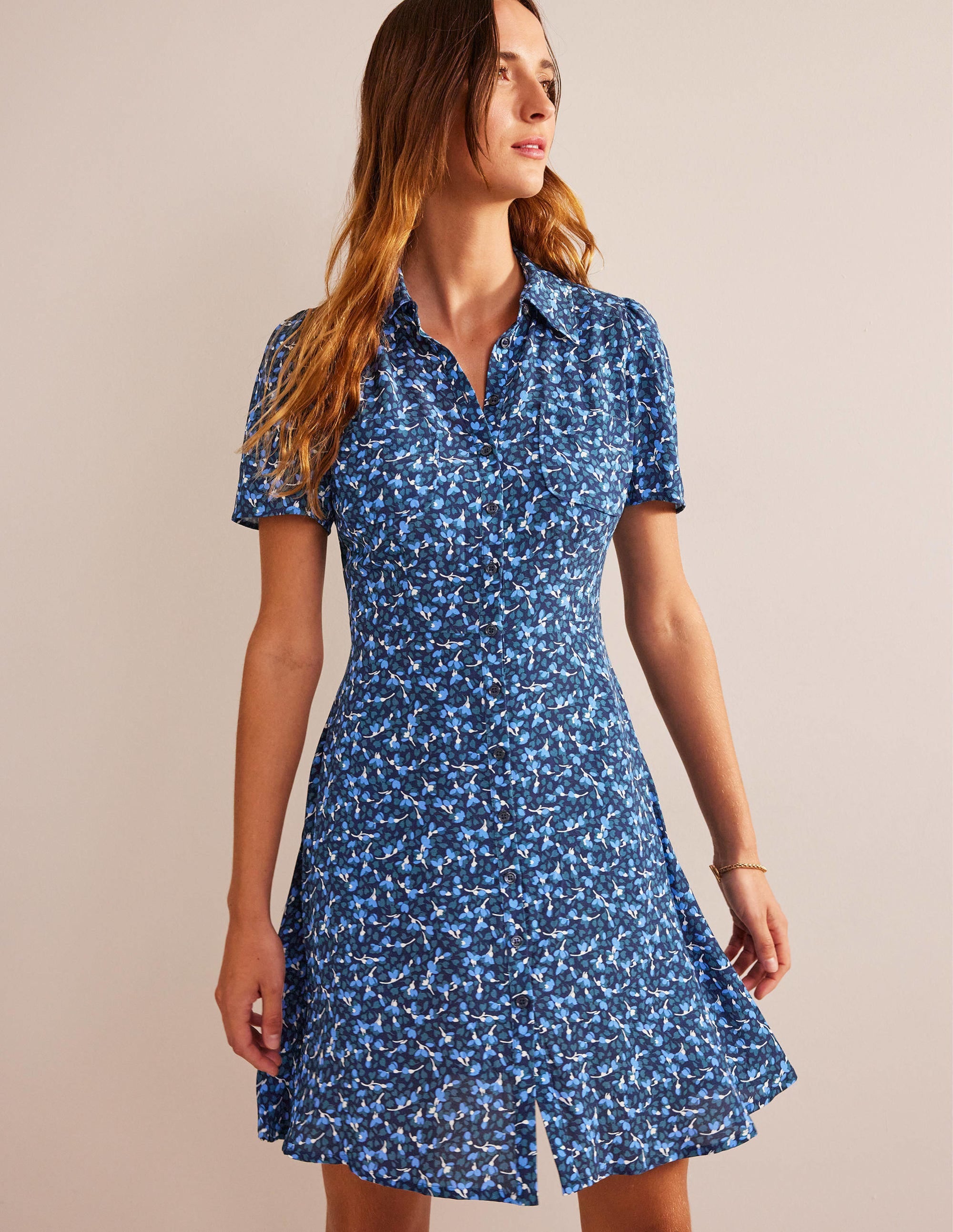 Clara Shirt Dress-French Navy, Flora - Image 4