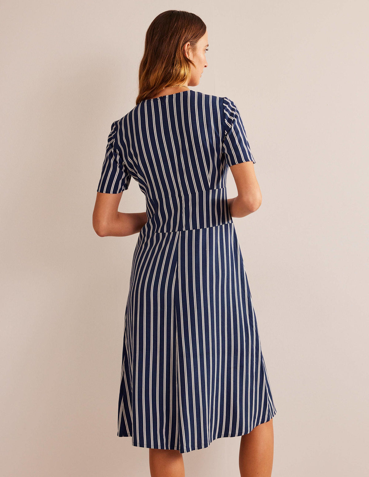 Striped Asymmetric Midi Dress-Navy and Ivory Vertical Stripe-6