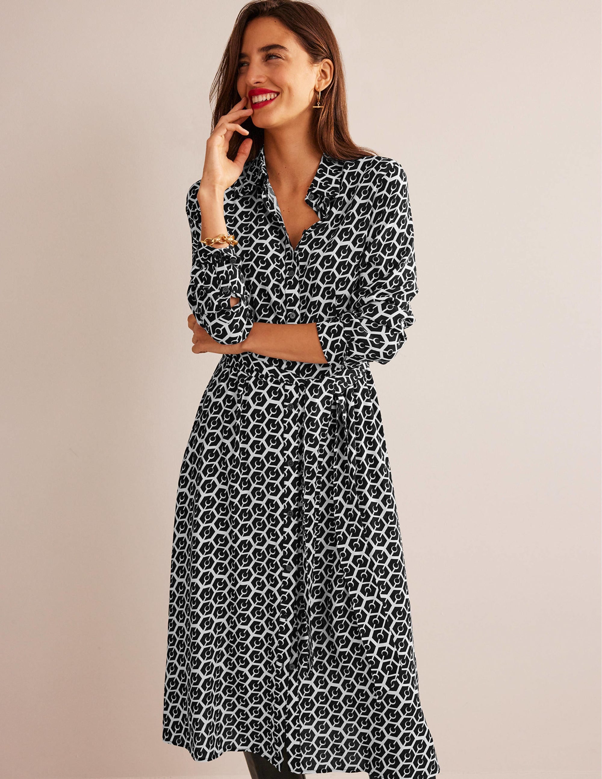 Kate Midi Shirt Dress-Black, Reverie - Image 1