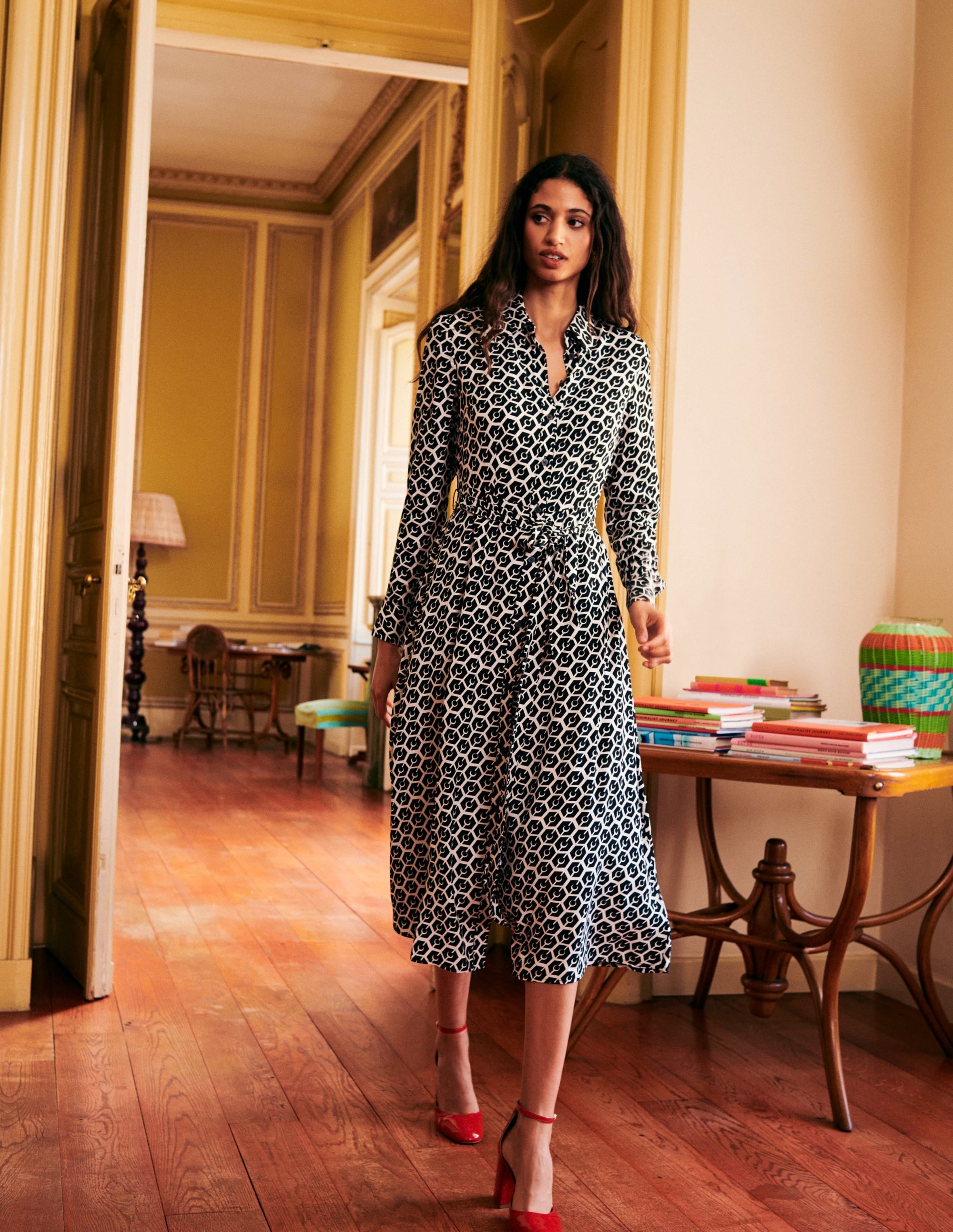 Kate Midi Shirt Dress-Black, Reverie - Image 7