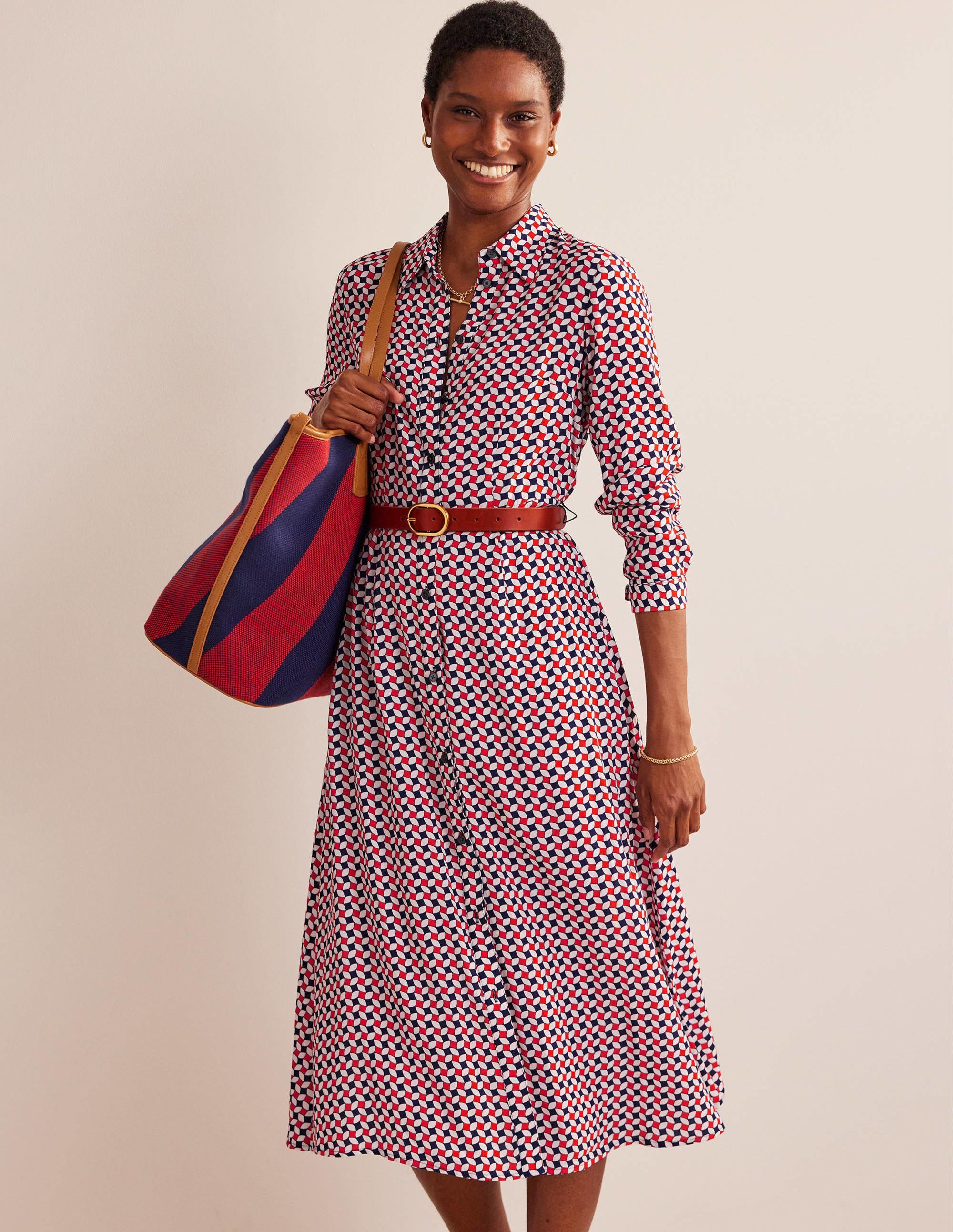 Kate Midi Shirt Dress-Fiesta Orange, Diamond - Image 1