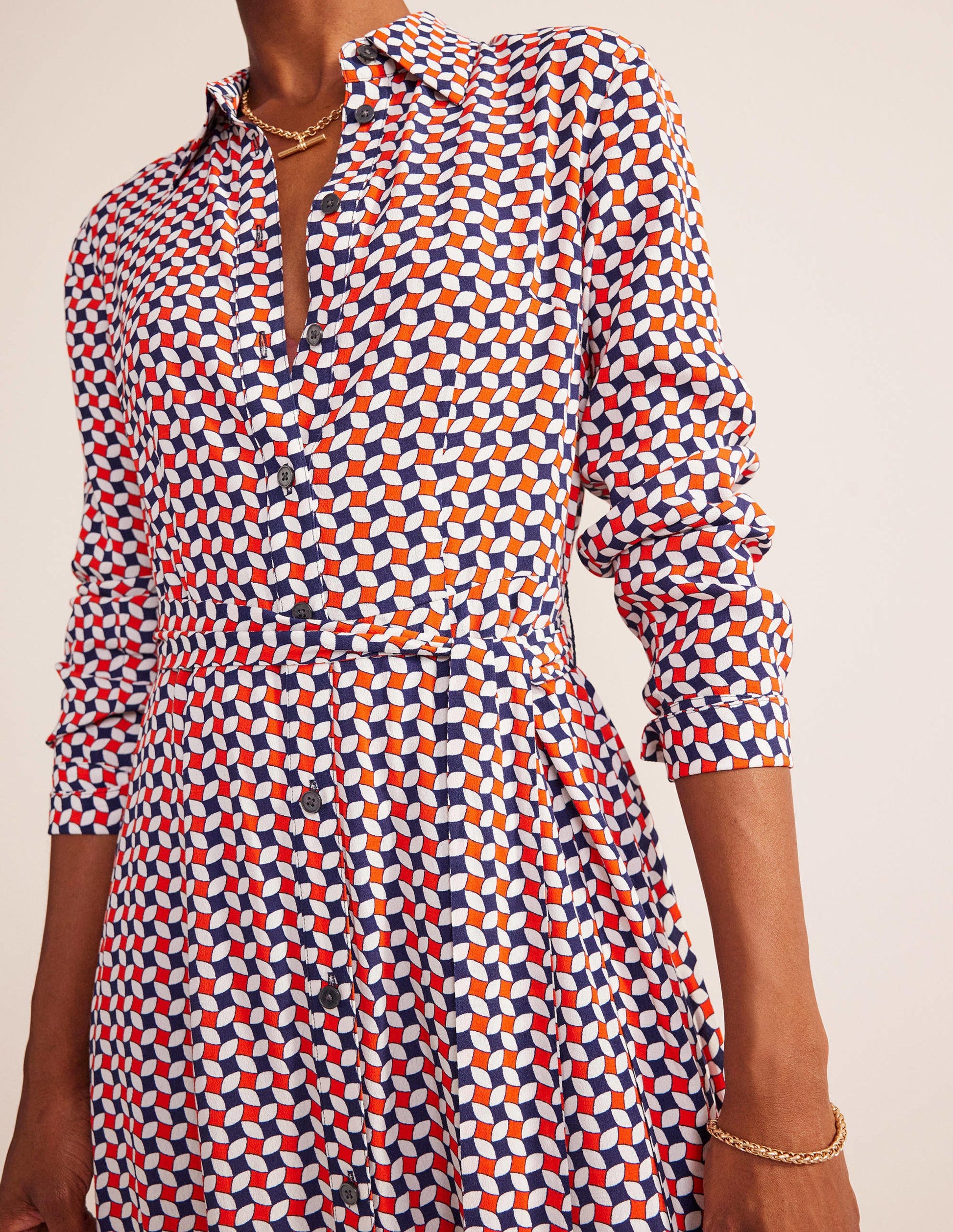 Kate Midi Shirt Dress-Fiesta Orange, Diamond-2