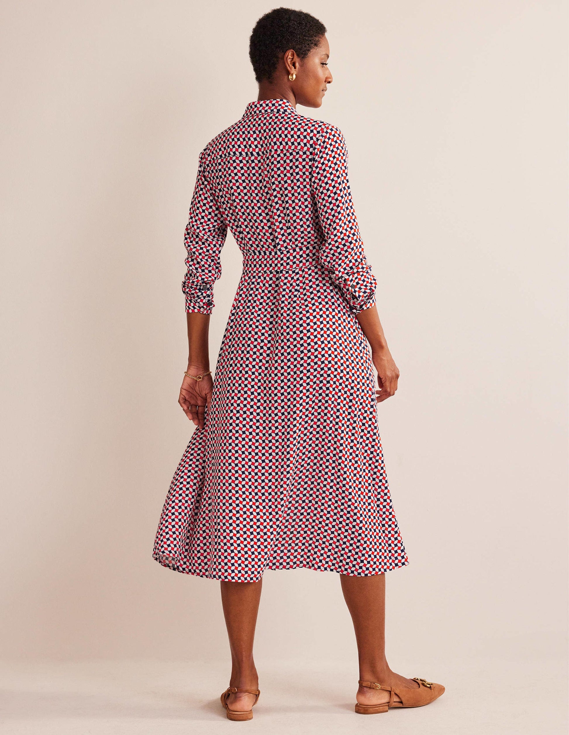 Kate Midi Shirt Dress-Fiesta Orange, Diamond-3