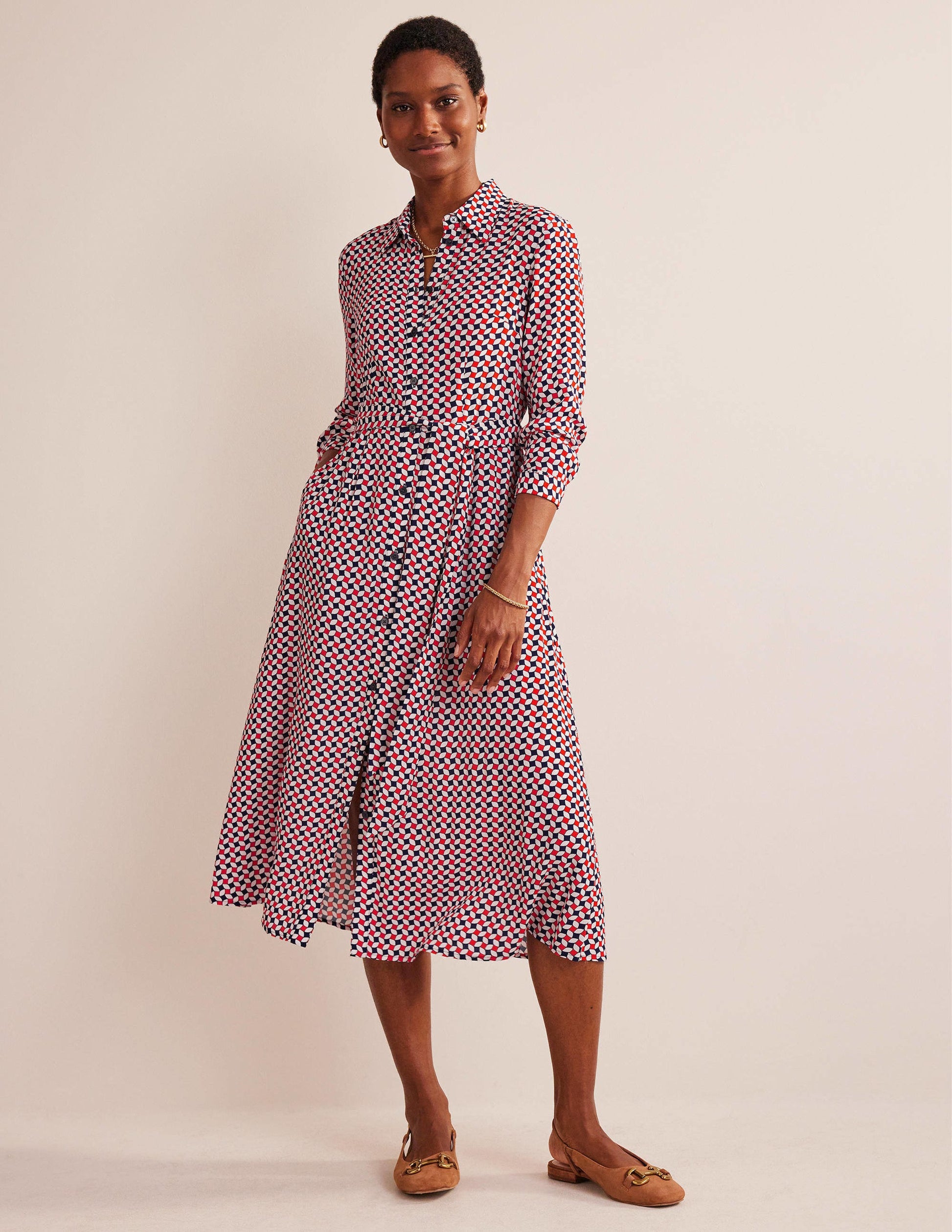Kate Midi Shirt Dress-Fiesta Orange, Diamond-4